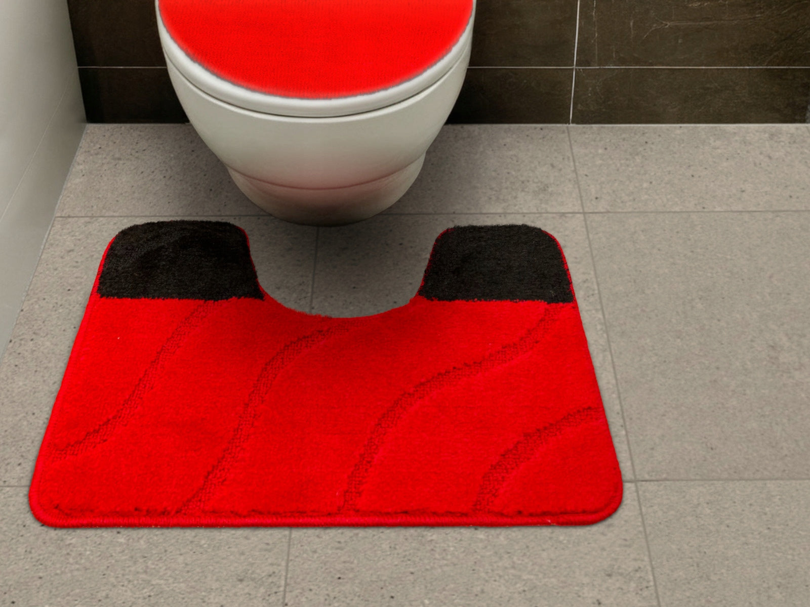 BATHROOM RUGS NON-SLIP STRIPES RED BLACK FIORI 3-cz SET Brand Akcila