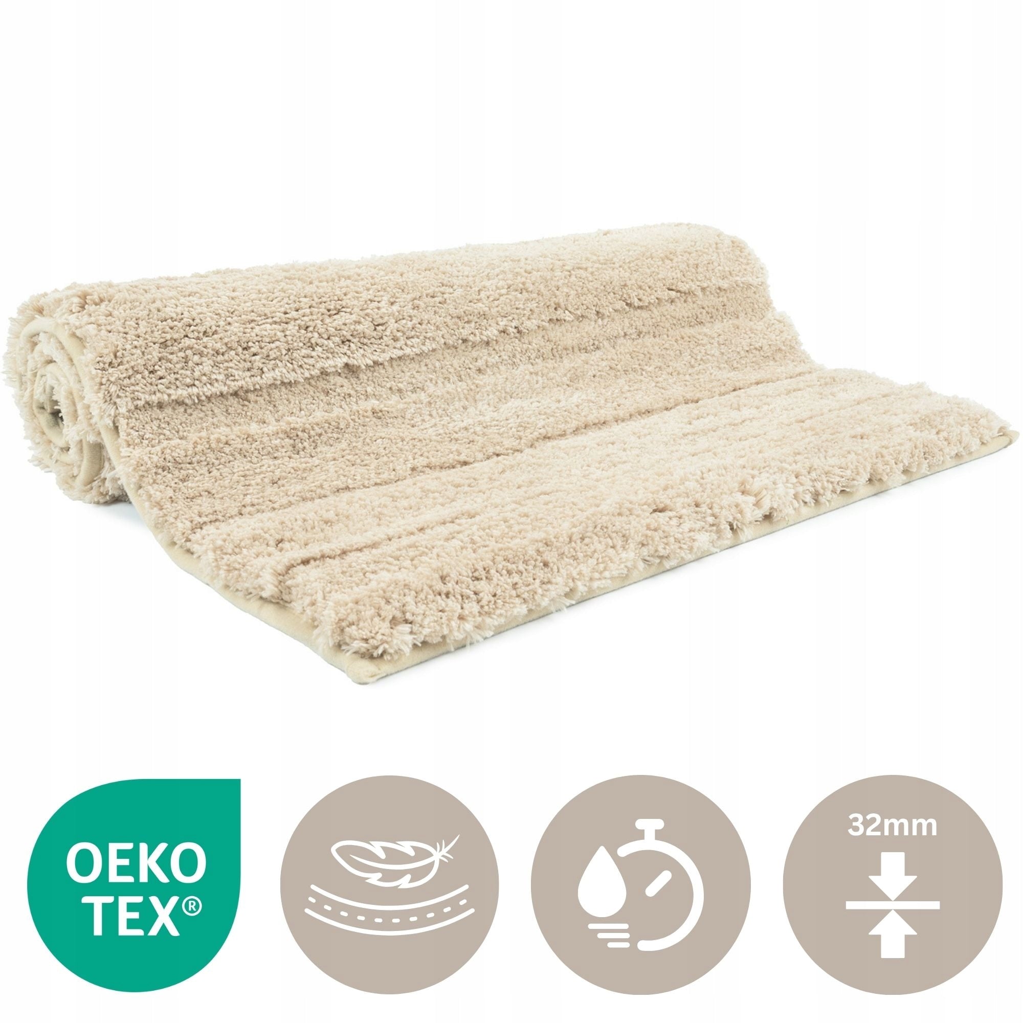 BATHROOM RUGS SET OF 2 PCS 50x80cm+50x80cm BEIGE ANTI-SLIP SHAGGY Brand e-floor
