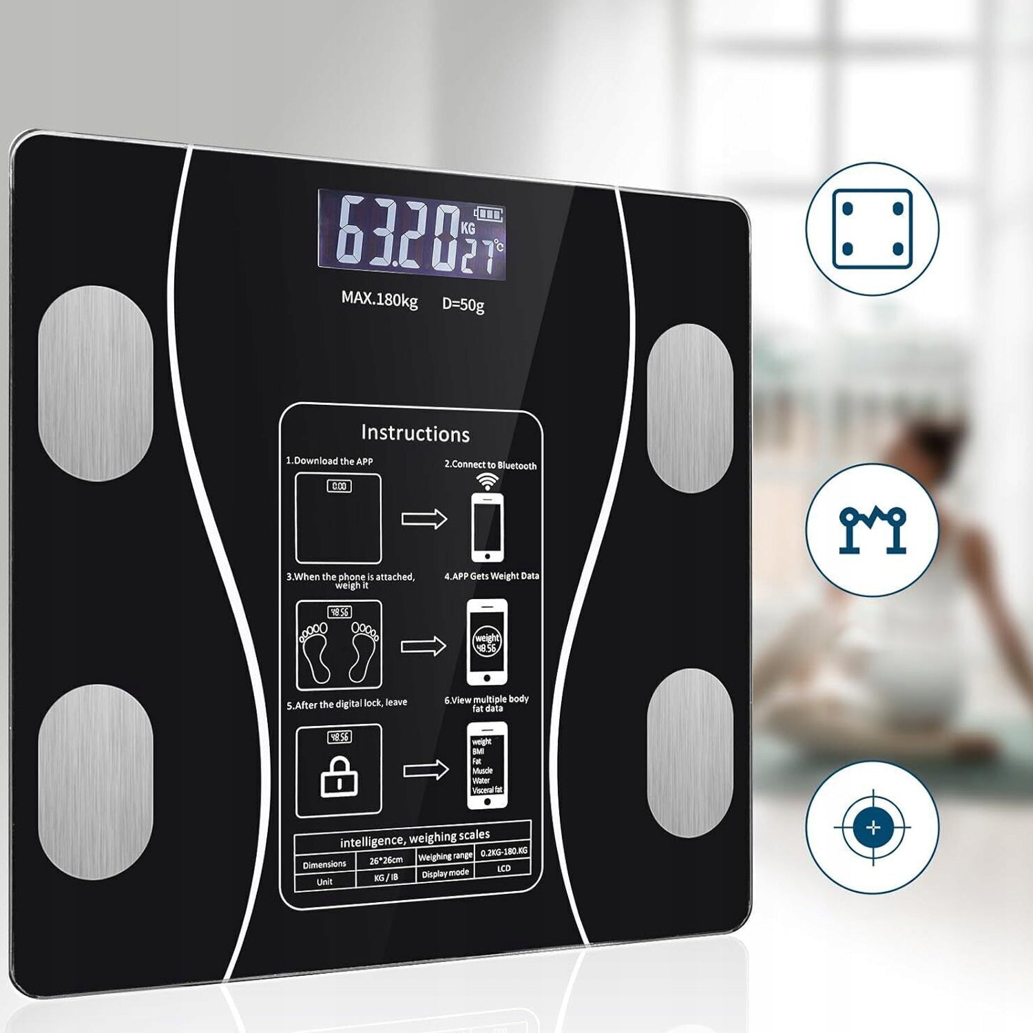 BATHROOM SCALE ANALYTICAL BMI BLUETOOTH SMART UP TO 180Kg GLASS PRECISION Packaging status original