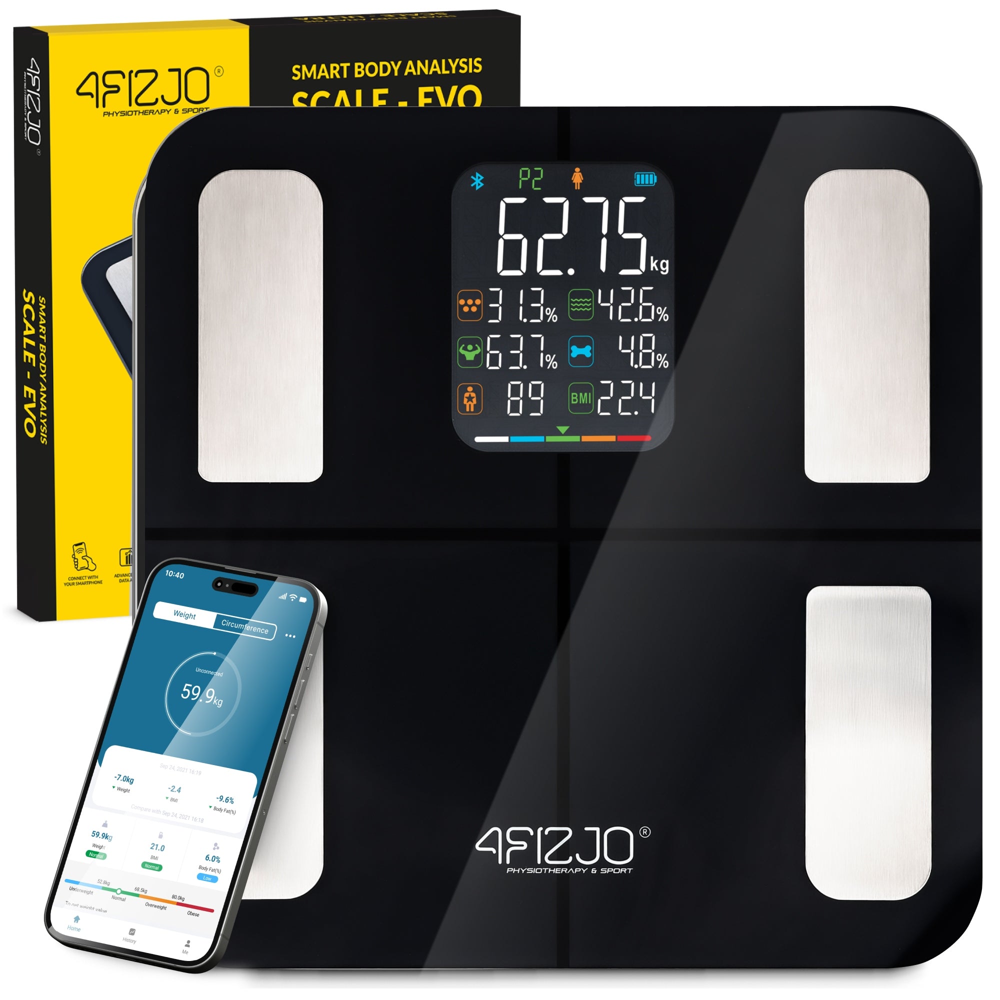 BATHROOM SCALE ANALYTICAL ELECTRONIC FAT MEASUREMENT BMI GLASS EVO