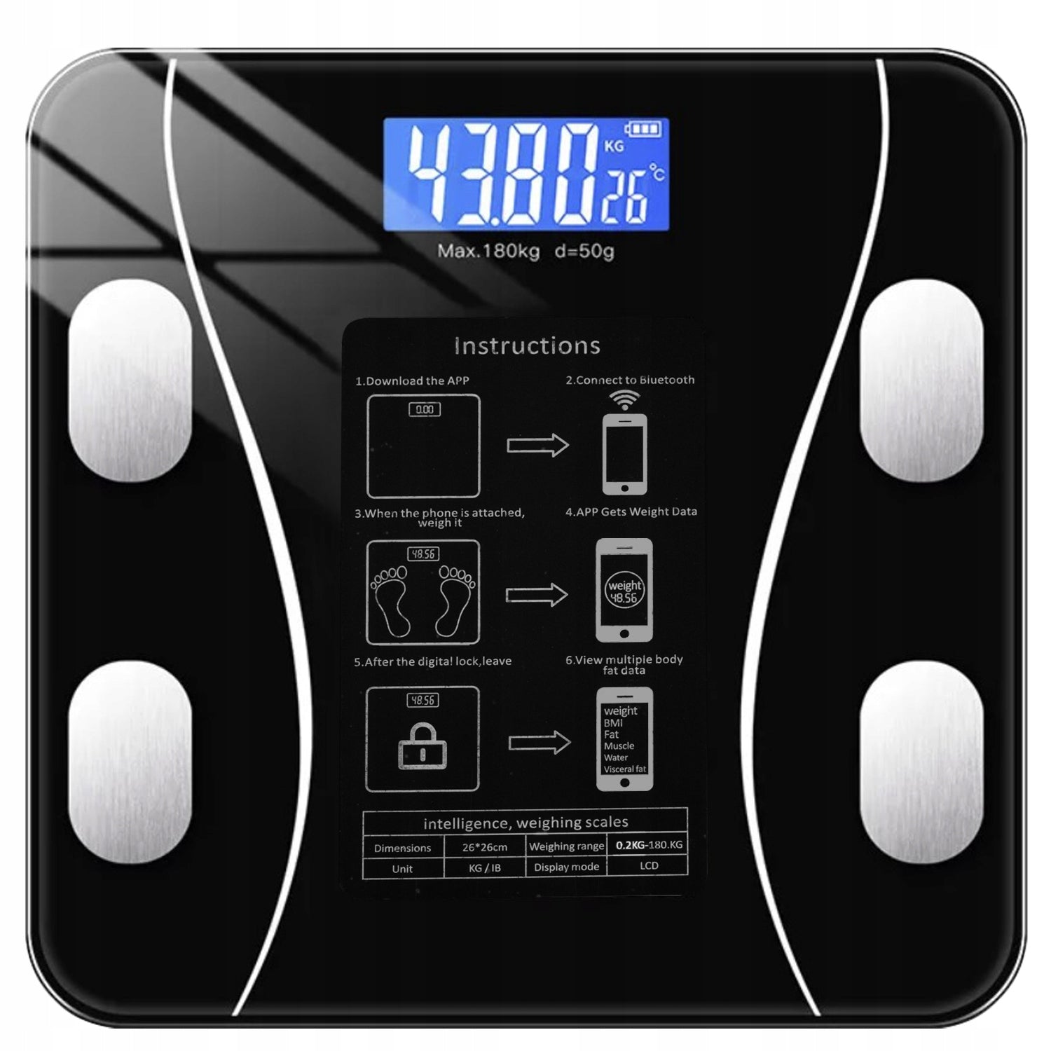 BATHROOM SCALE ANALYTICAL FAT MEASUREMENT BMI BLUETOOTH APPLICATION 180kg