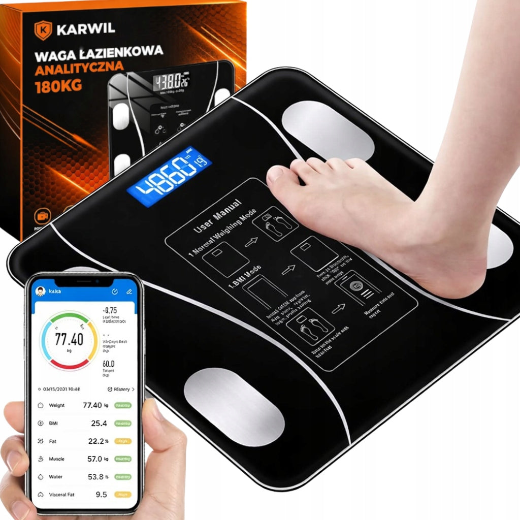 BATHROOM SCALE ANALYTICAL SENSORS SMART ANDROID iOS BATTERIES 180KG LCD