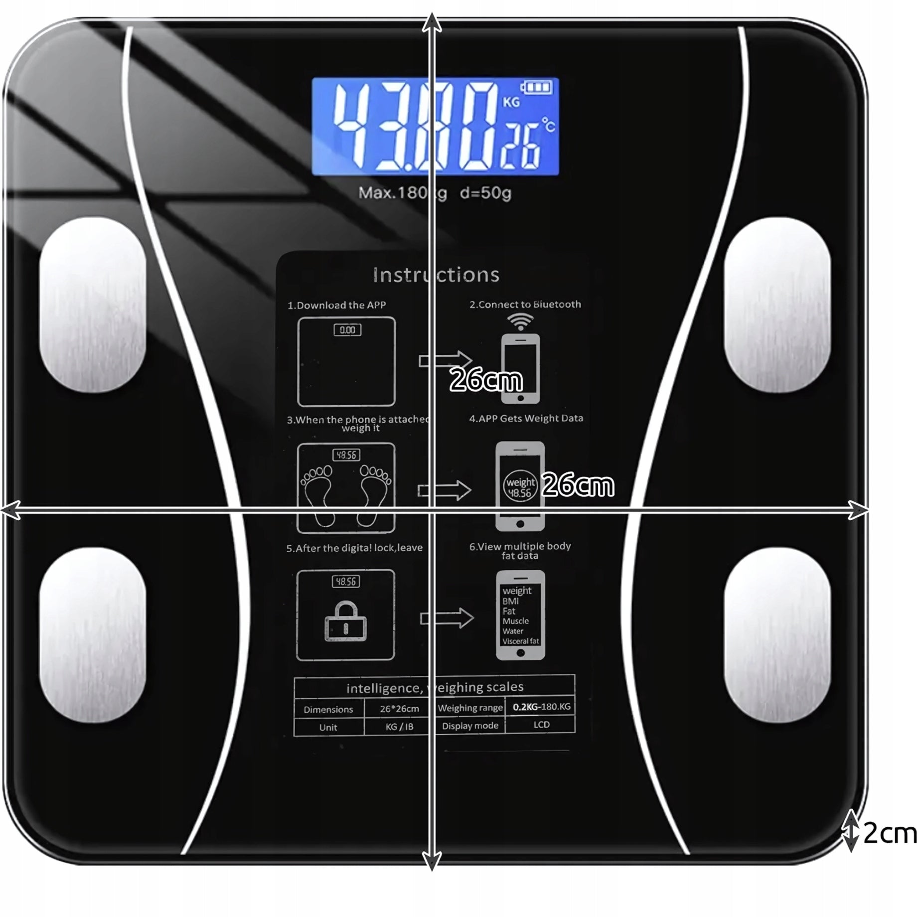 BATHROOM SCALE ANALYTICAL SENSORS SMART+ ANDROID iOS + BATTERIES