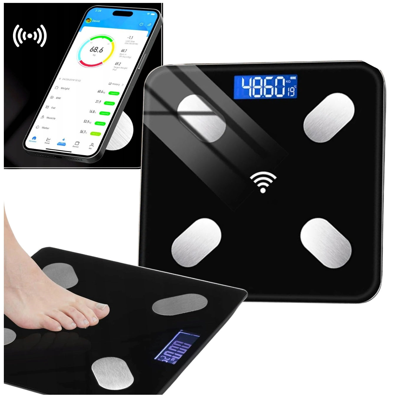BATHROOM SCALE ANALYTICAL SMART SLIM PRECISE MEASUREMENT 180KG GLASS 17IN1