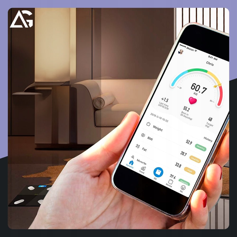 BATHROOM SCALE ELECTRONIC ANALYTICAL BLUETOOTH APPLICATION UP TO 180kg 32in1 Brand ARSA GO