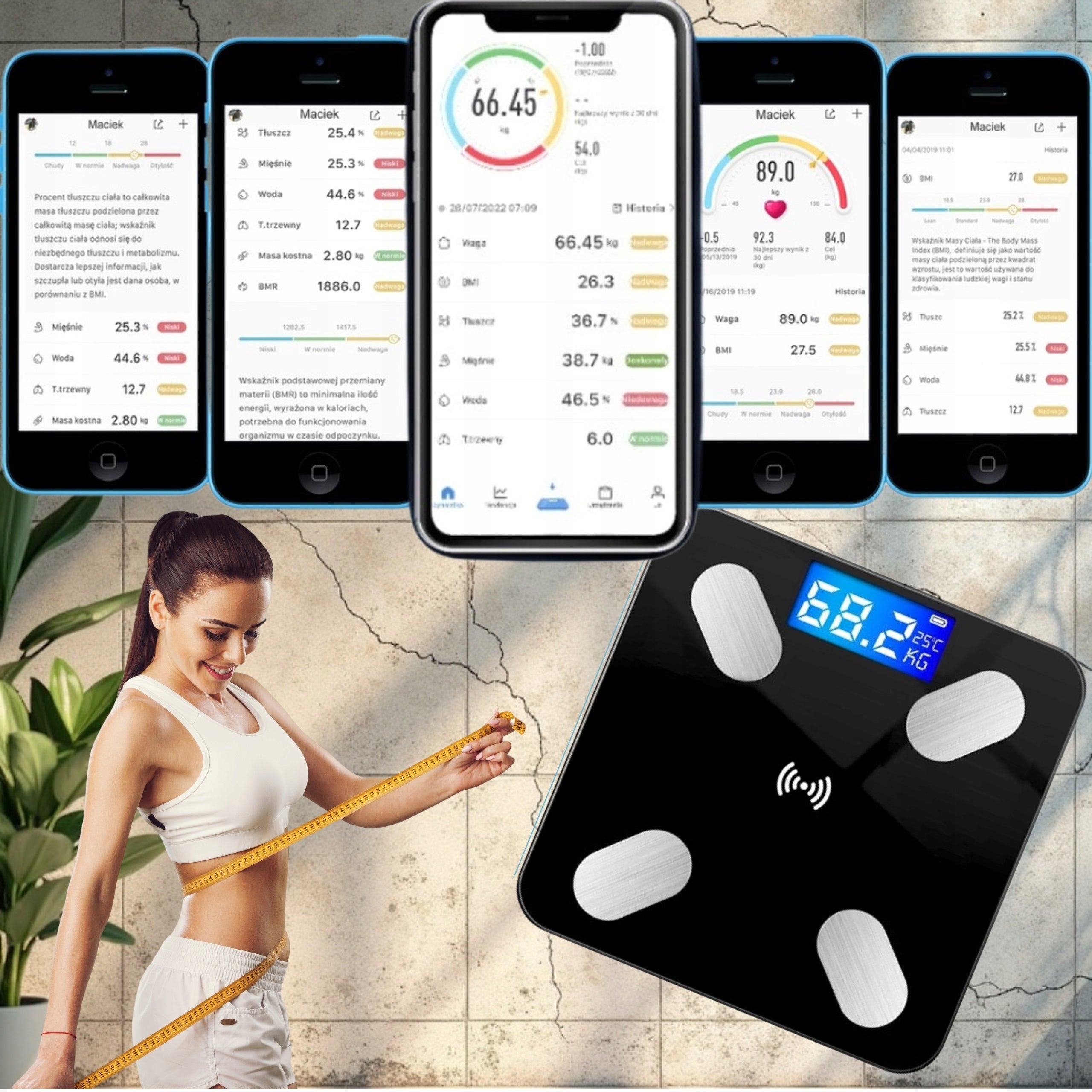 BATHROOM SCALE ELECTRONIC ANALYTICAL SMART+ BMI 180 KG MONTESSA Platform material glass