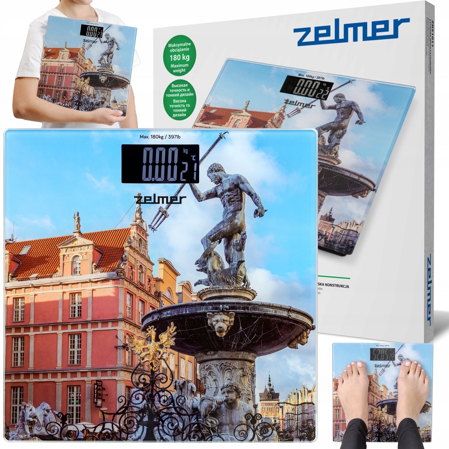 BATHROOM SCALE ZELMER ELECTRONIC GLASS SLIM PRECISION UP TO 180KG