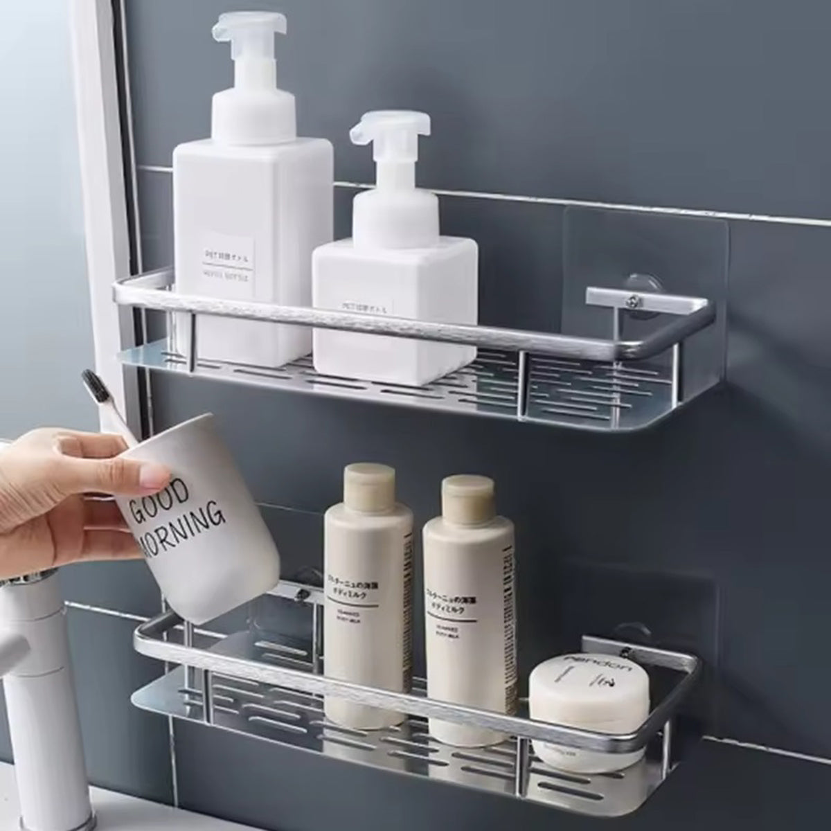 BATHROOM SHELF HANGING FOR SHOWER SELF-ADHESIVE WITHOUT DRILLING LOFT