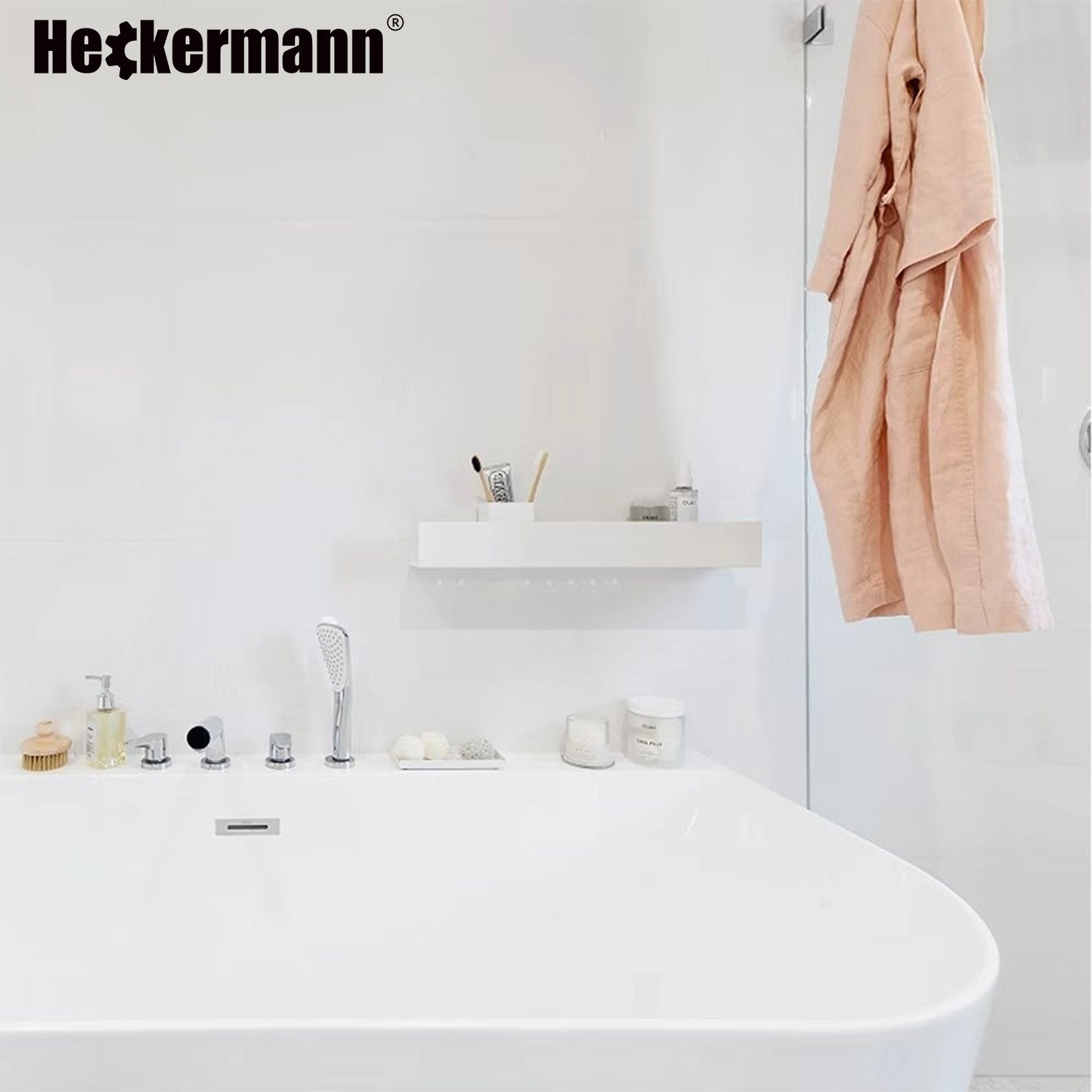 BATHROOM SHELF HANGING LOFT WALL SHOWER BATH METAL 40cm Brand Heckermann