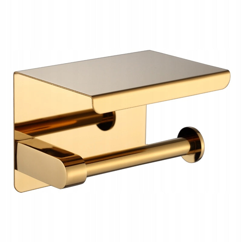 BATHROOM TOILET PAPER HANGER HOLDER WITH WALL SHELF CLARK GOLD