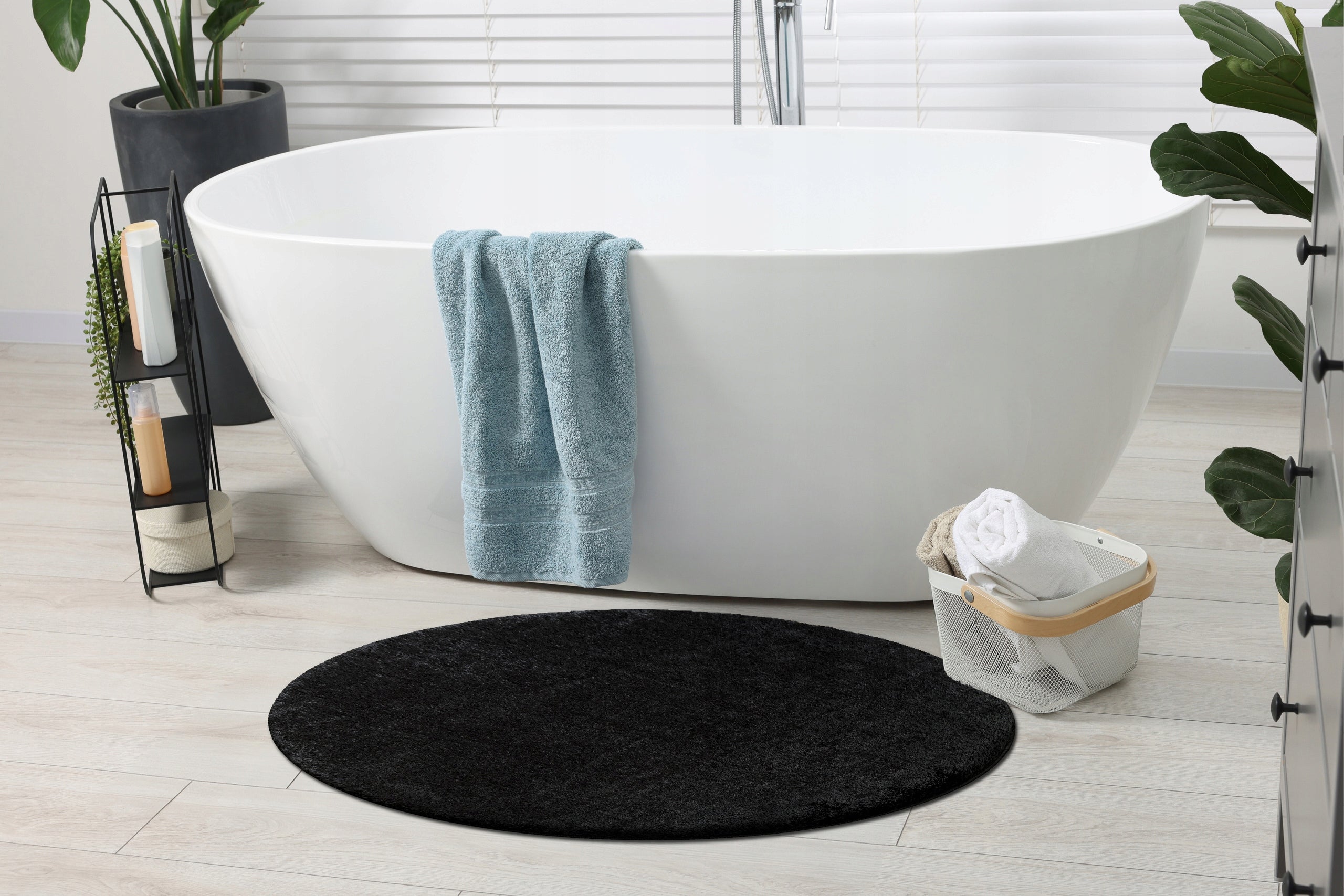 BATHROOM rug, circle 100 cm, SMOOTH, SOLID black, ANTI-SLIP #KPL223 Manufacturer code KPL223
