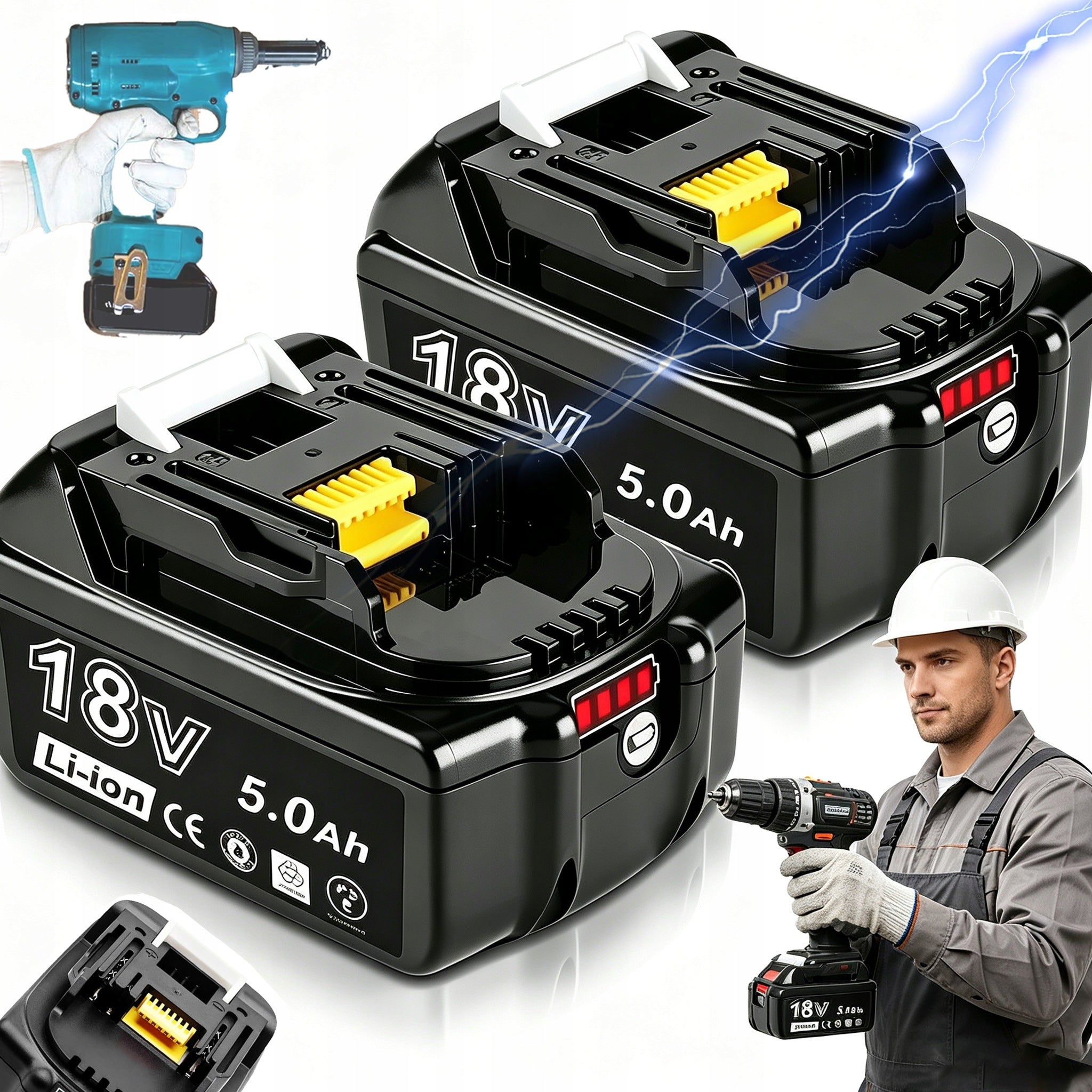 BATTERIES FOR POWER TOOLS WITH LED POWER INDICATOR FOR MAKITA 18V