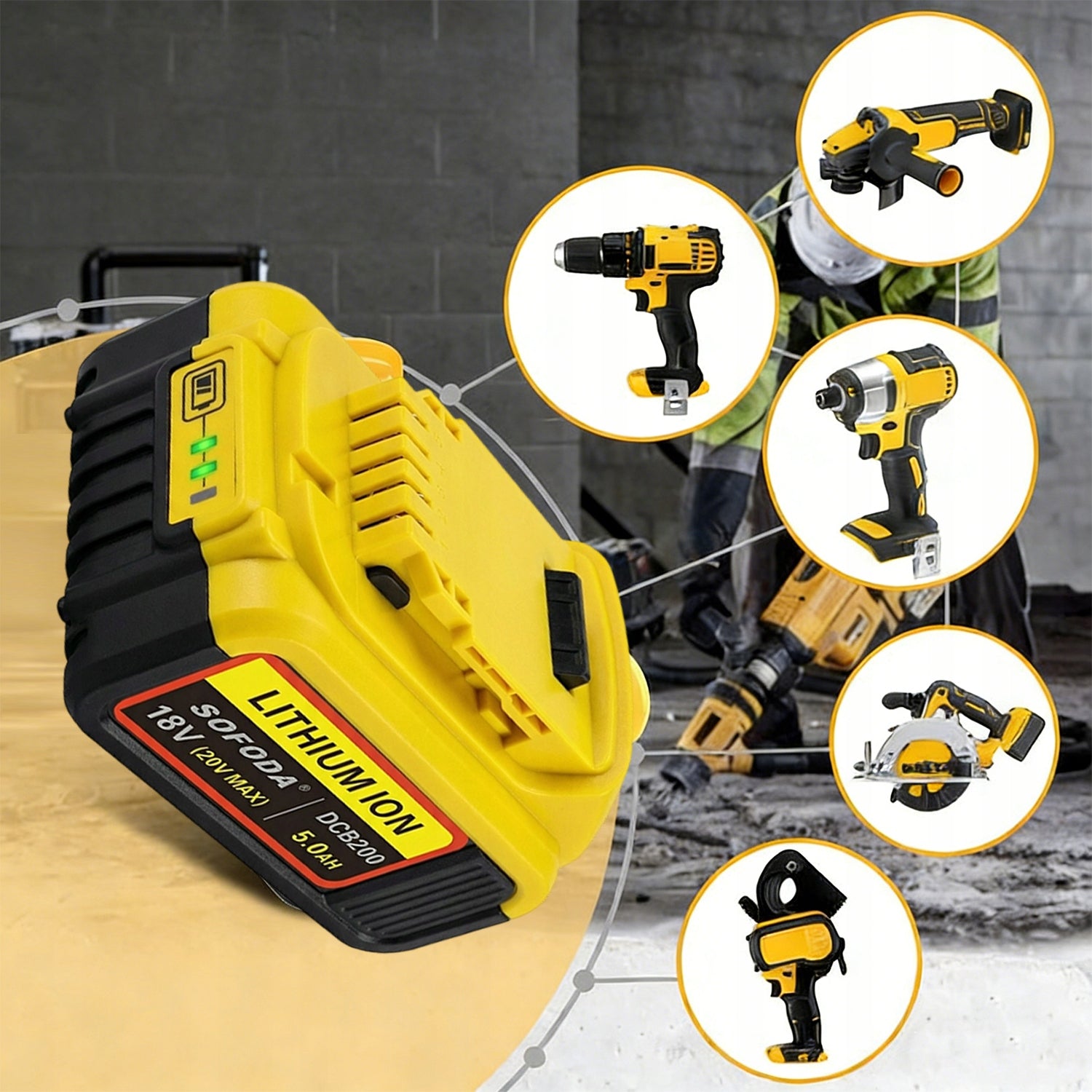 BATTERY FOR DEWALT 18V 5000MAH FAST CHARGING AND NO MEMORY EFFECT Voltage (V) 18 V
