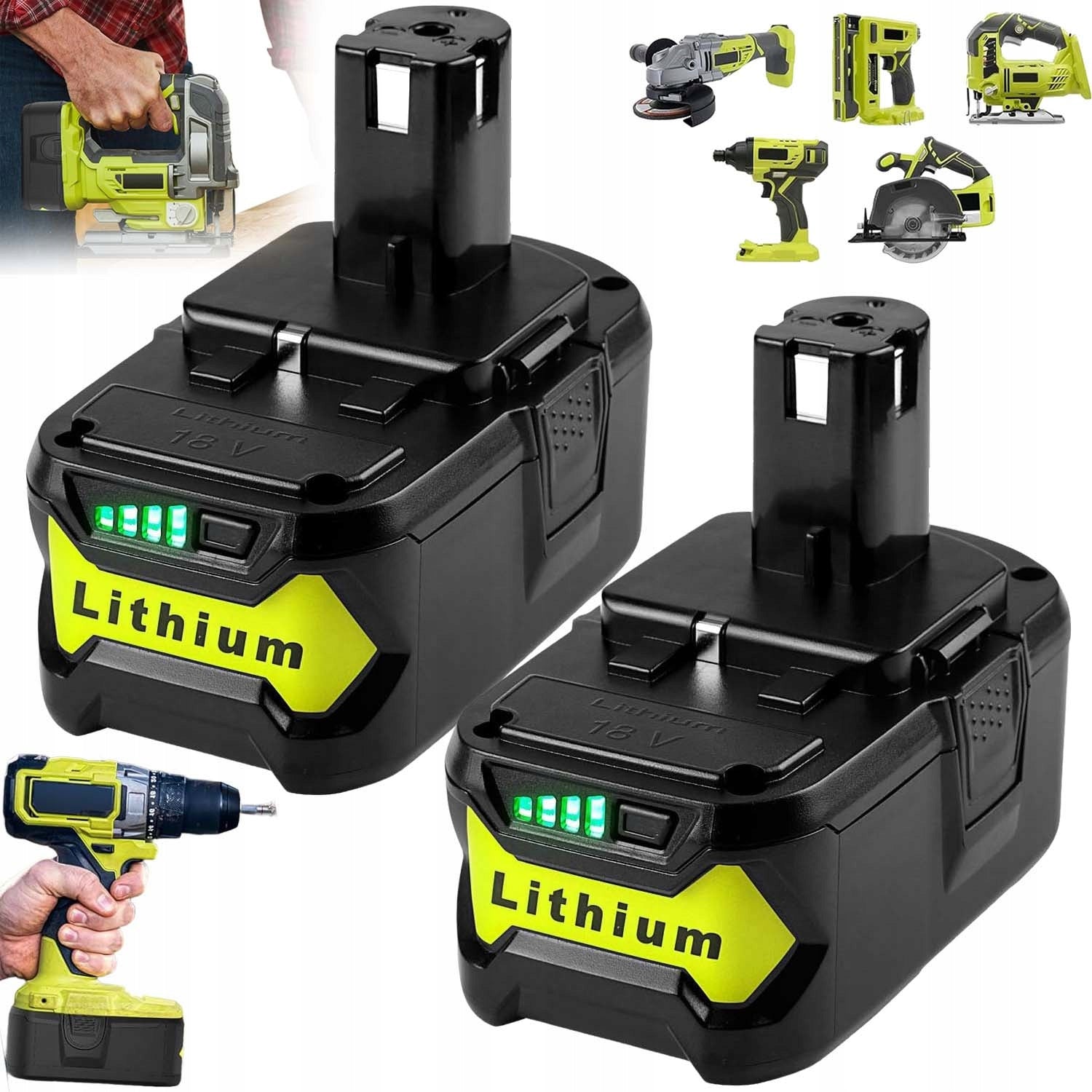 BATTERY FOR RYOBI 18V 6AH REPLACEMENT RB18L50 RB18L40 P105 P108