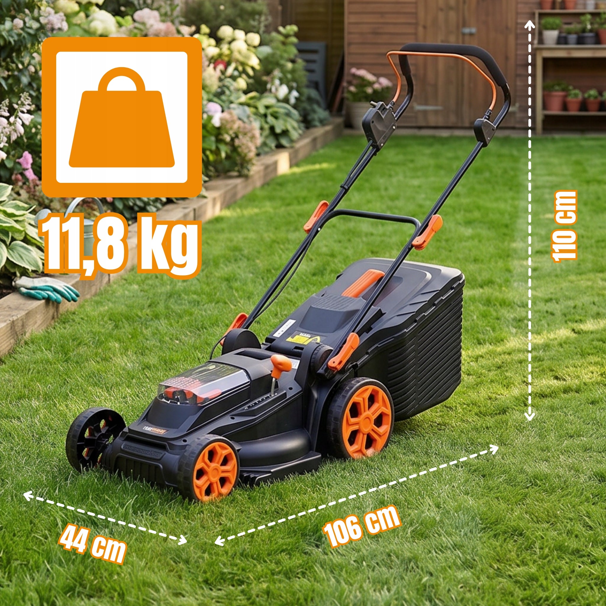 BATTERY MOWER 38CM 45L 40V INDUCTION MOTOR + 2X AKU + CHARGER Basket with a basket