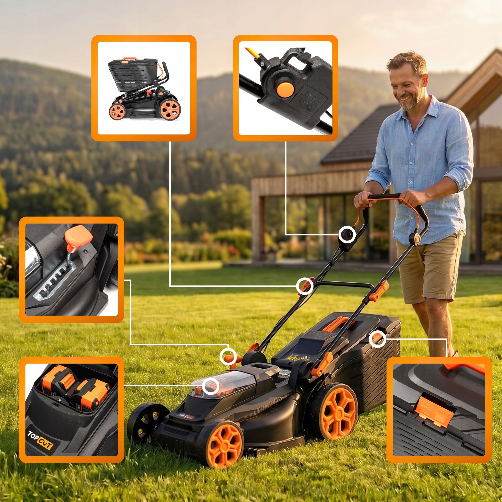 BATTERY MOWER 38CM 45L 40V INDUCTION MOTOR + 2X AKU + CHARGER Brand Top CUT