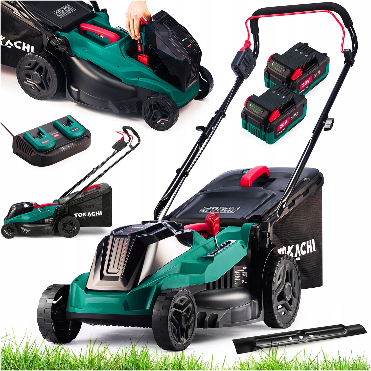 BATTERY MOWER 38CM STRONG 40V TWO BATTERIES 8AH BASKET 42L + CHARGER