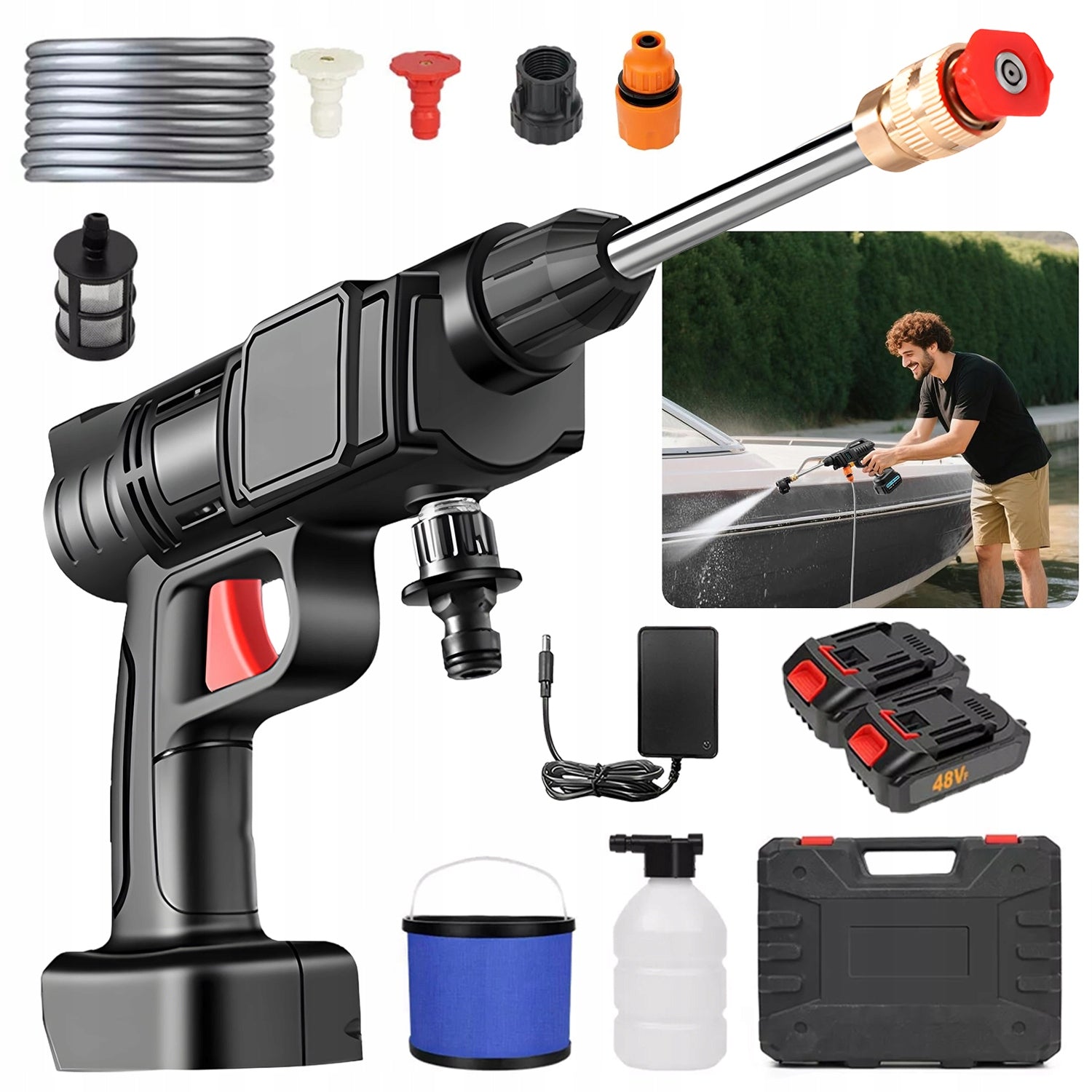 BATTERY PRESSURE WASHER 2 BATTERIES 3 AH 48V FOAMER AND SUITCASE
