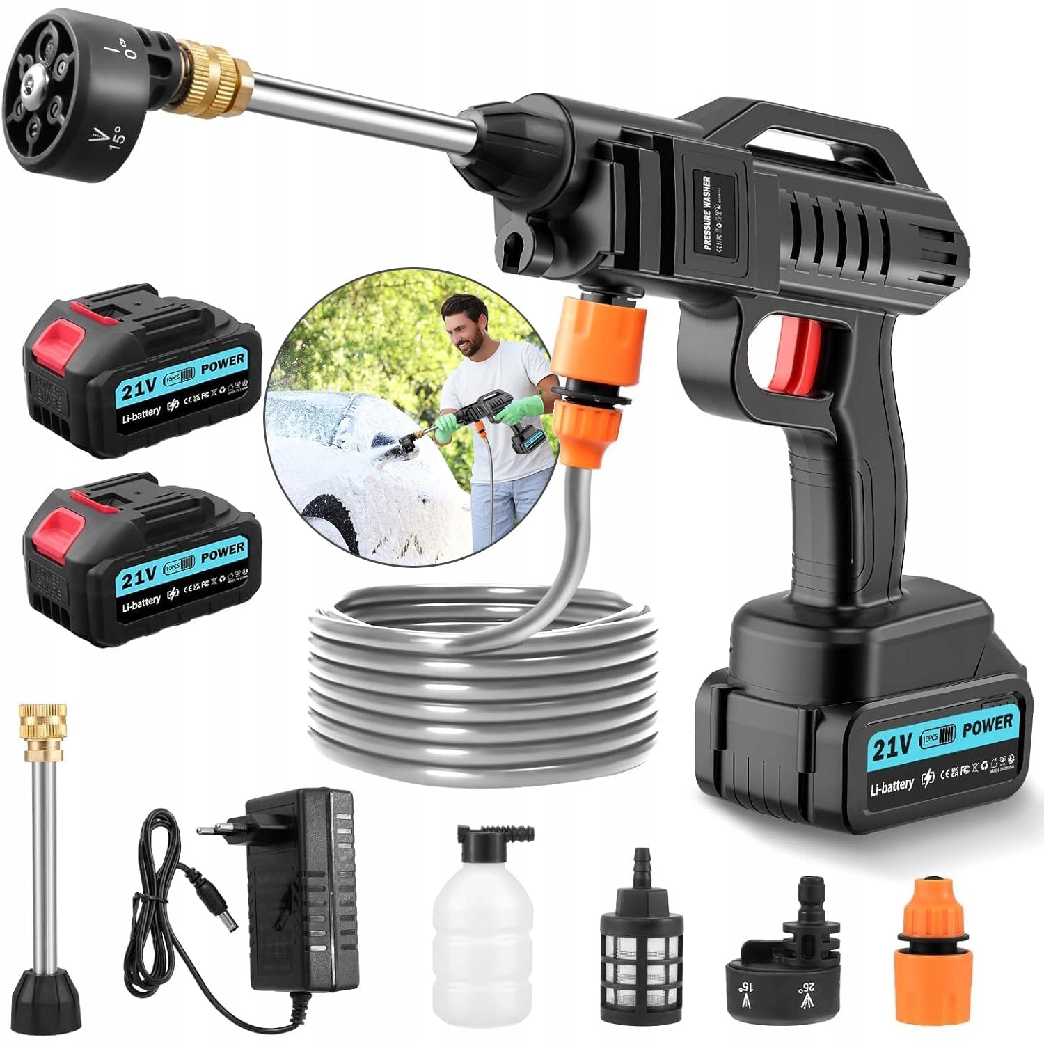 BATTERY PRESSURE WASHER 2 BATTERIES 3 Ah 21V FOAMER AND SUITCASE