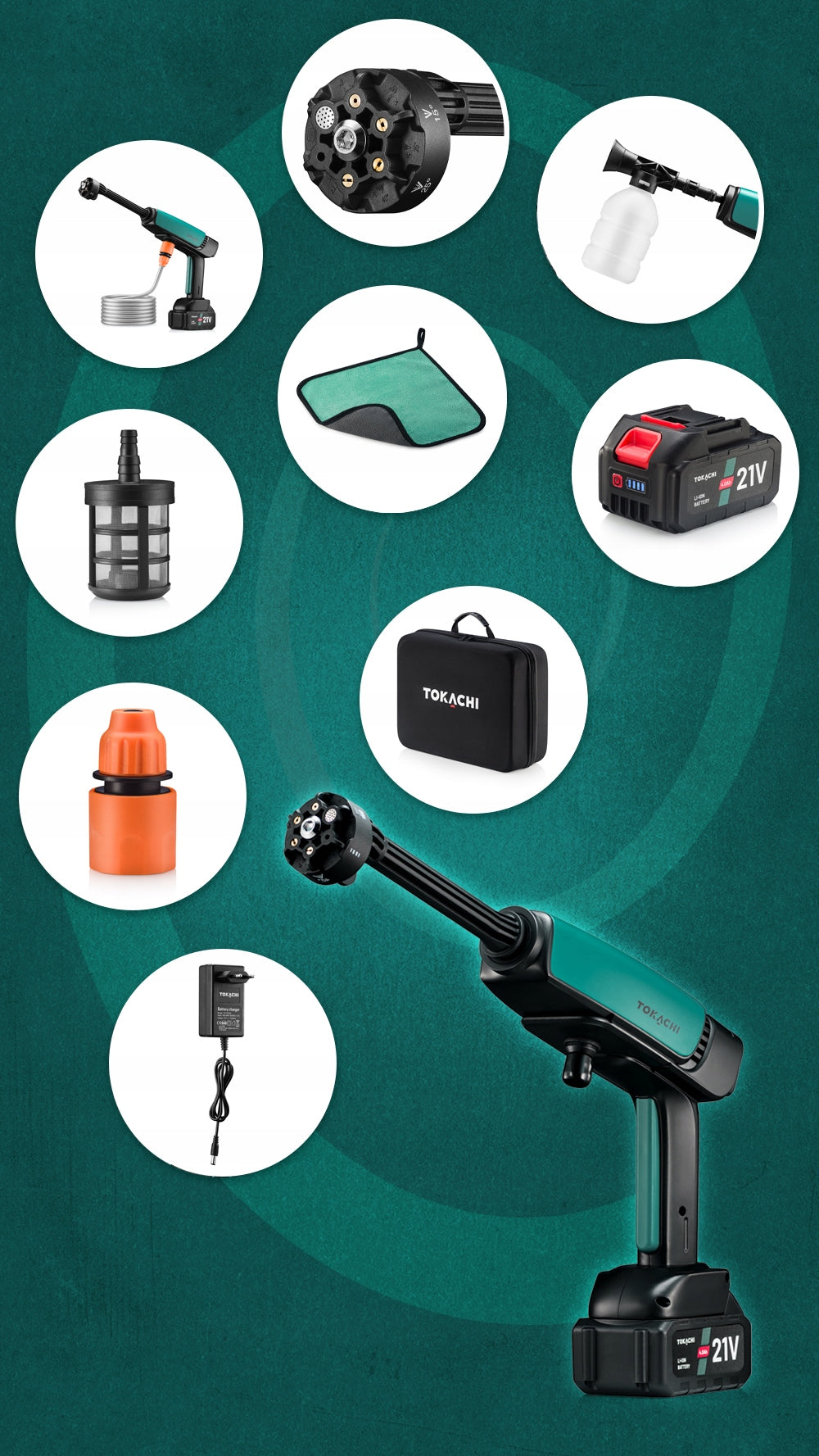 BATTERY PRESSURE WASHER MULTI NOZZLE POWERFUL 60bar FOR GARDEN 2xAKU 4Ah Manufacturer code NAR/MYJ/A01/300