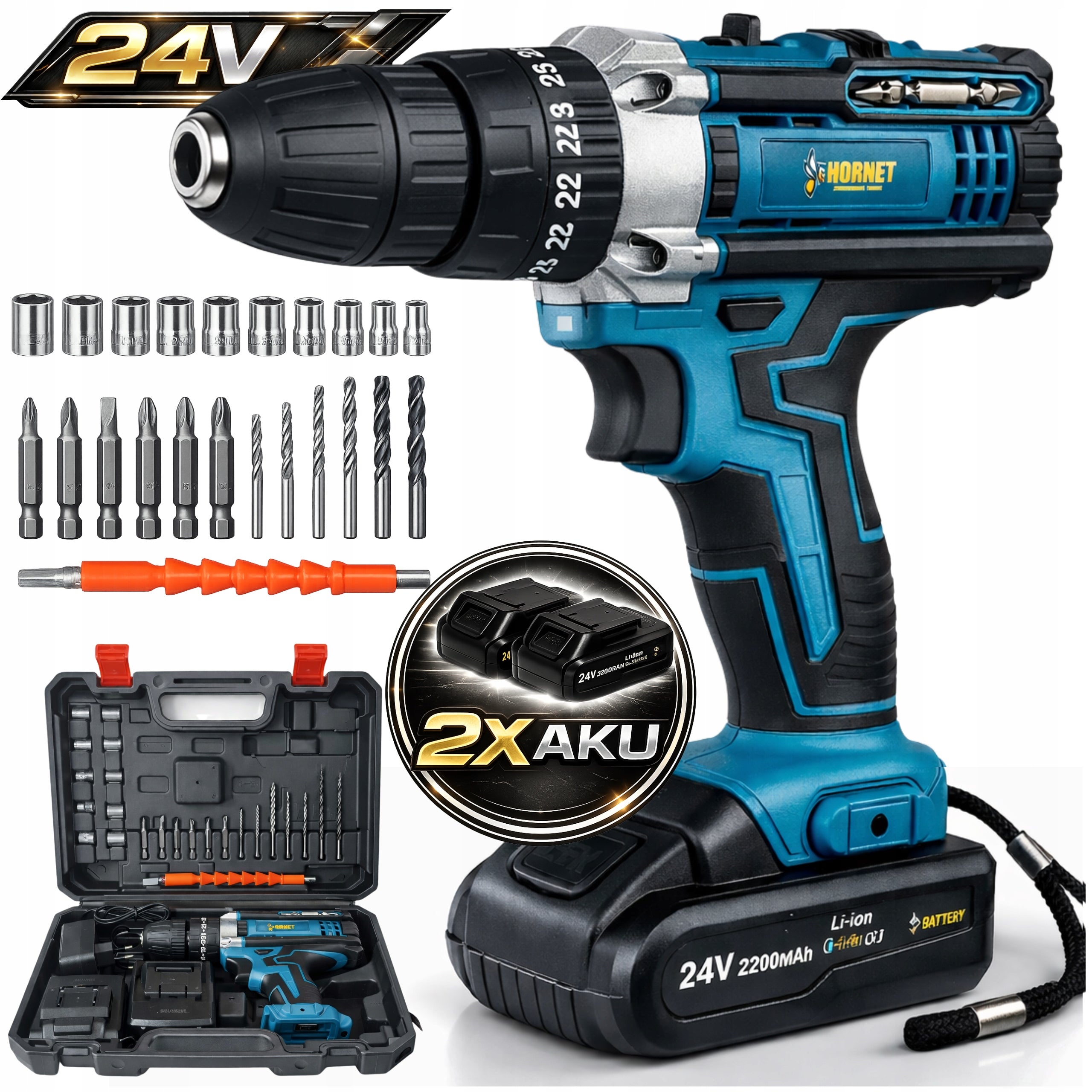 BATTERY Screwdriver Drill 24V SET 2 X BATTERY 2Ah SUITCASE