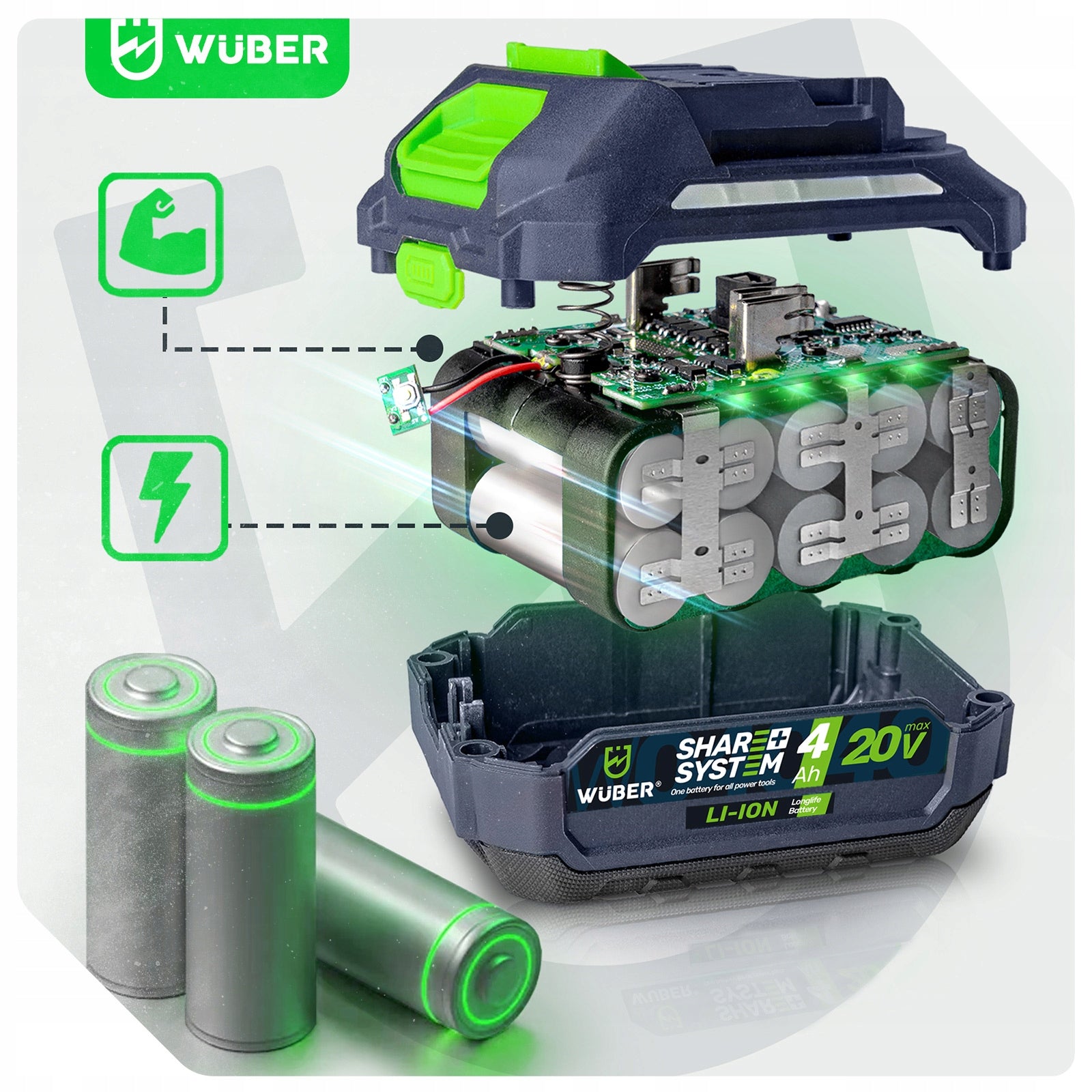 BATTERY WUBER SHARE+ LITHIUM ION SYSTEM 20 V 4.0 AH WUBER Battery type Li-Ion