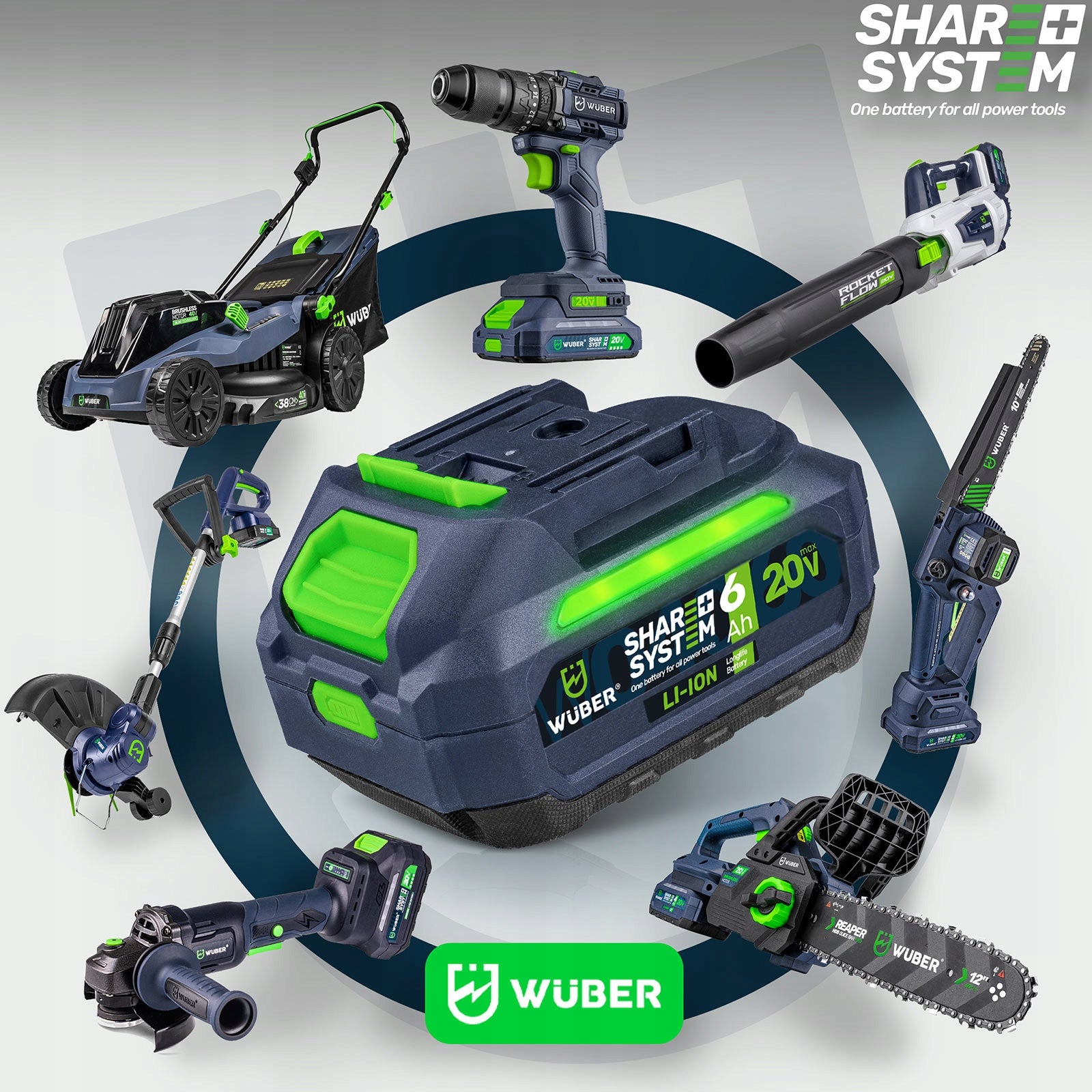 BATTERY WUBER SHARE+ LITHIUM ION SYSTEM 20 V 6.0 AH WUBER Series Share+ System WUBER