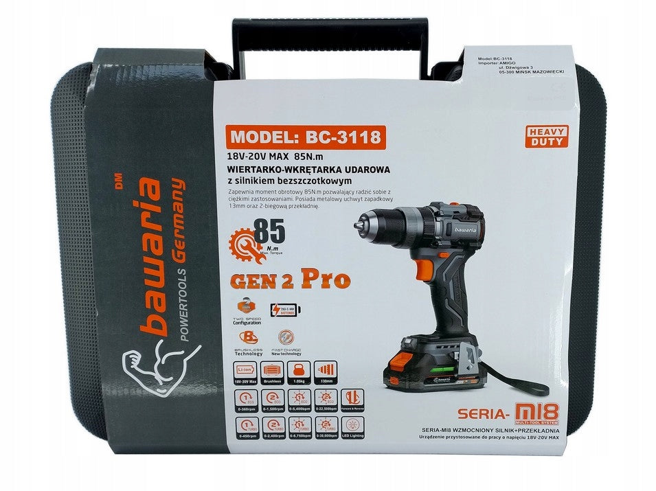 BAWARIA BC-3118 HAMMER DRILL BRUSHLESS 85NM + PNDB1A Packaging status original
