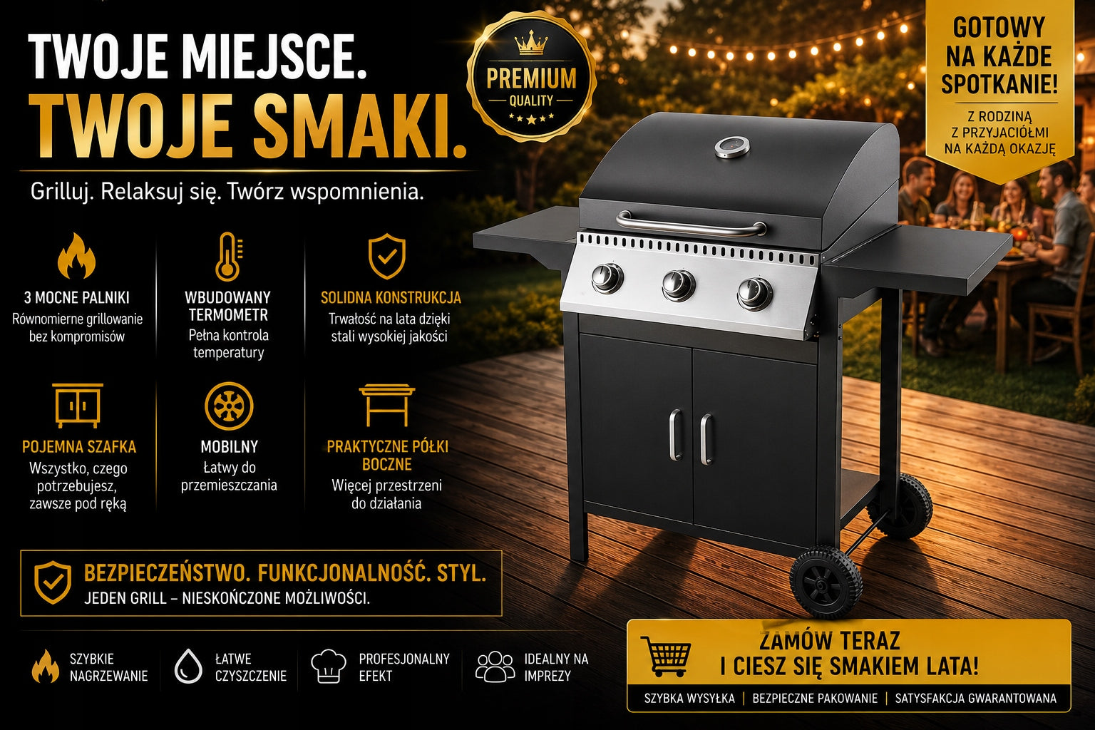BBQ GARDEN GRILL - burners 3 power 8,70 kW - reducer + hose set Power 8.7 kW