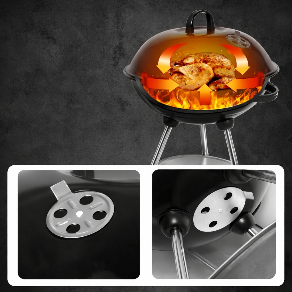 BBQ Grill TEXAS KETTLE Garden Charcoal for Briquette Lockable LID Shelf Grill depth 42 cm