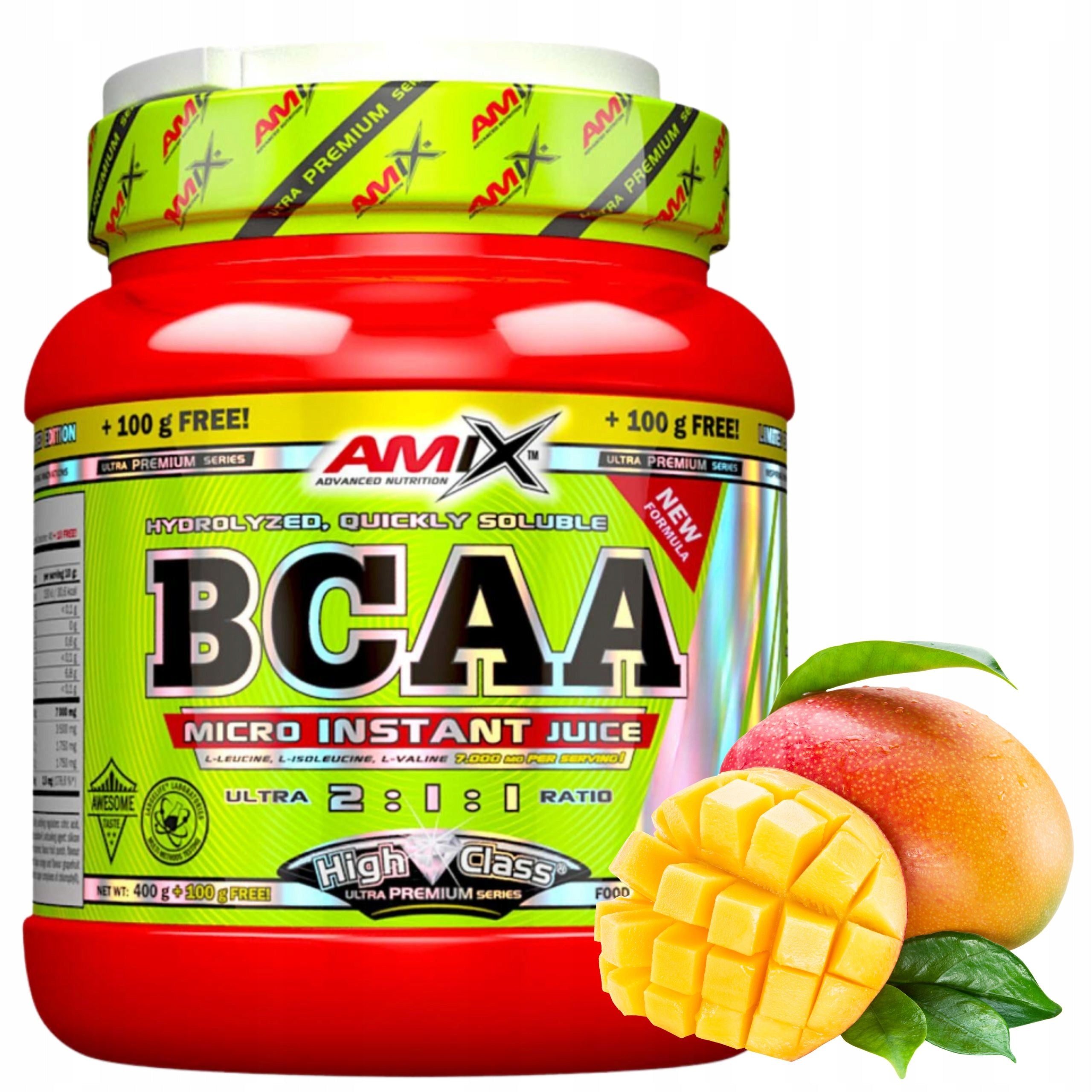 BCAA 2:1:1 Drinking Amino Acids Muscle Regeneration 500g Taste of Mango
