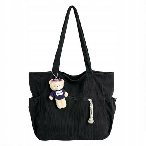 BEACH BAG CORDUROY WOMEN BLACK 3 POCKETS 35X30CM for home Brand no brand