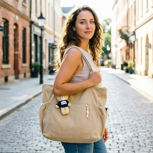 BEACH BAG WOMEN'S CORDUROY KHAKI ZIPPER 35X15X30 CM for home Manufacturer code SWC5908807160826