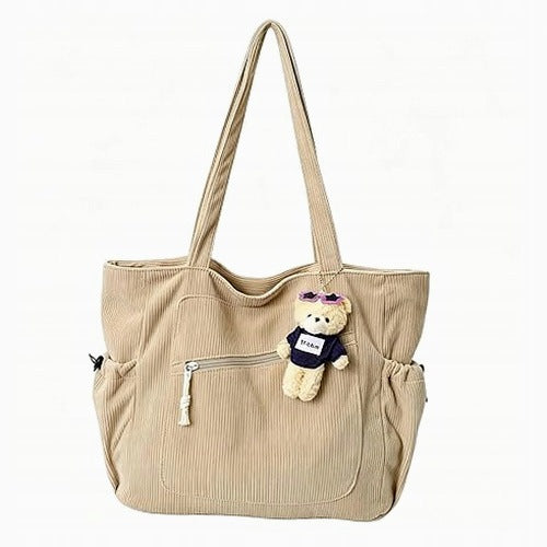 BEACH BAG WOMEN'S CORDUROY KHAKI ZIPPER 35X15X30 CM for home