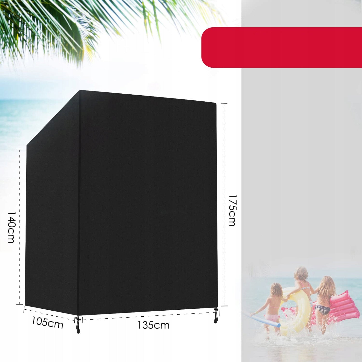 BEACH BASKET COVER420D 135*105*175/140cm WATERPROOF BLACK XXL Kind For Chair