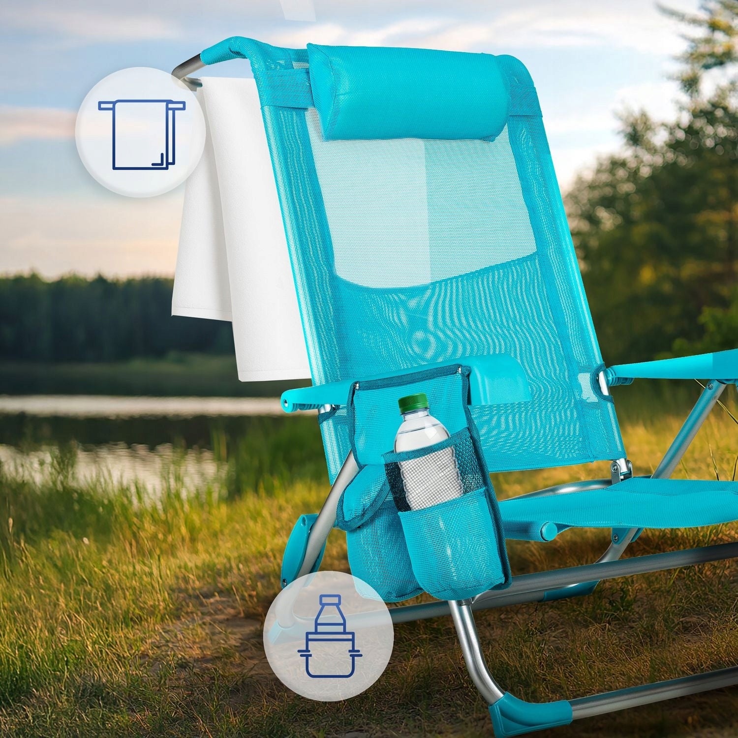 BEACH CHAIR FOLDING 2IN1 POCKET CUSHION OUTTEC Width (shorter side) 58.5 cm