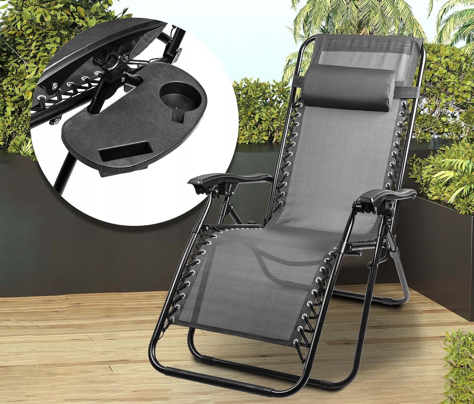 BEACH CHAIR FOLDING CHAIR ZERO GRAVITY HEADREST SHELF Brand Maltec