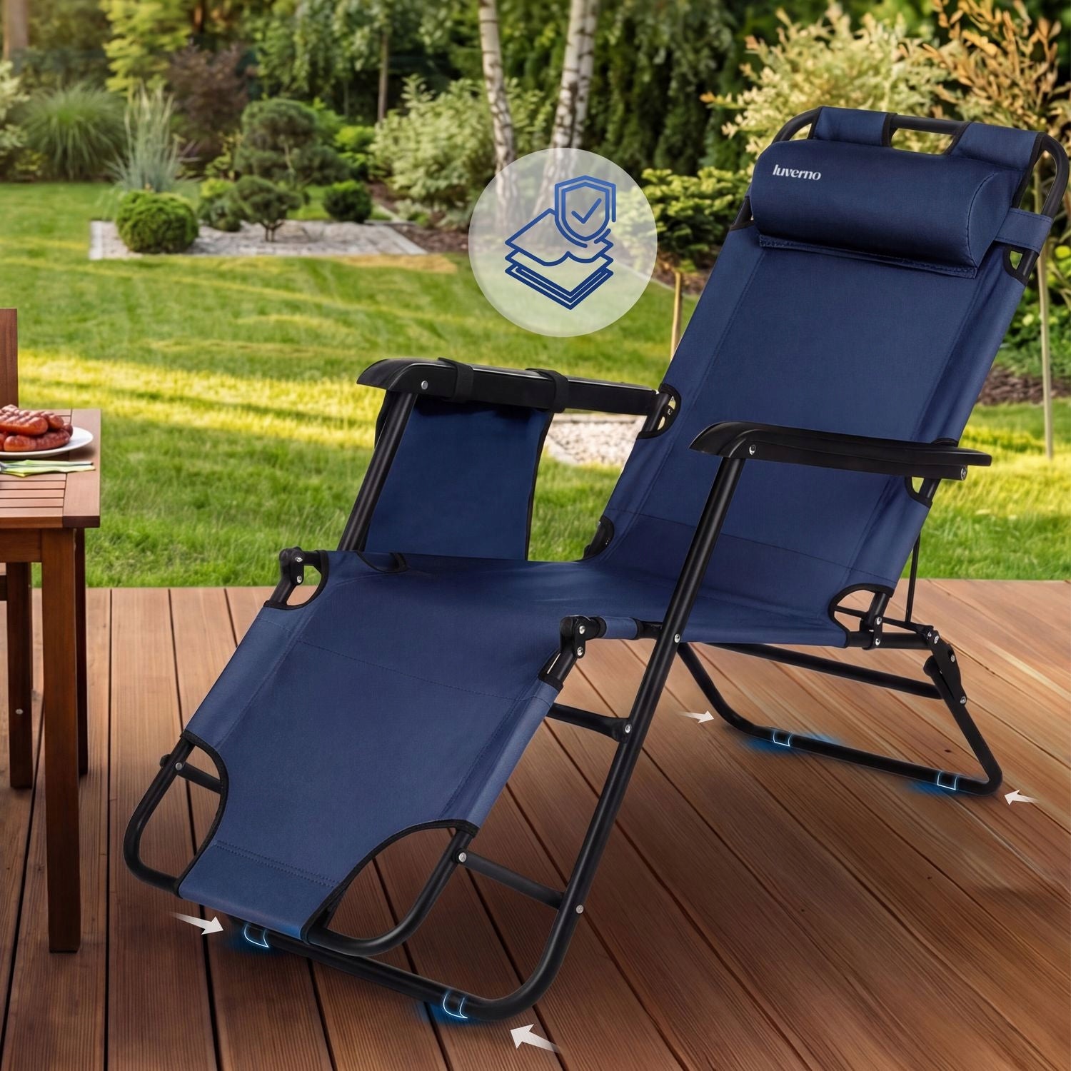 BEACH CHAIR FOLDING TOURIST WITH BACKREST HEADREST LUVERNO Color blue