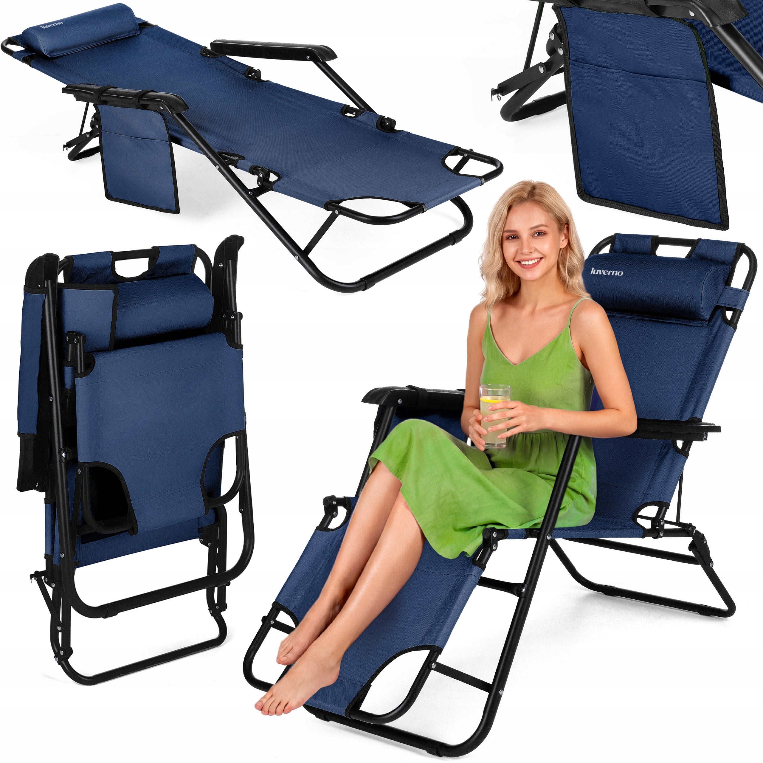 BEACH CHAIR FOLDING TOURIST WITH BACKREST HEADREST LUVERNO