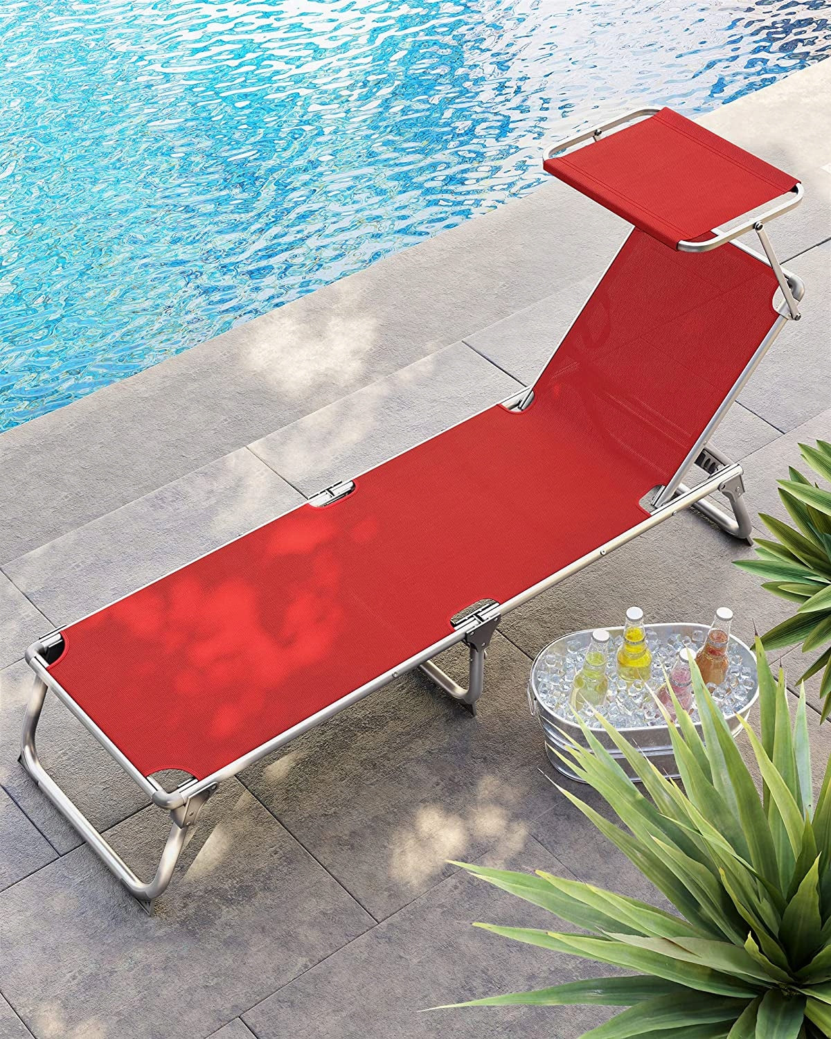 BEACH CHAIR LIGHT WITH ROOF PORTABLE FOR POOL GARDEN Brand Songmics