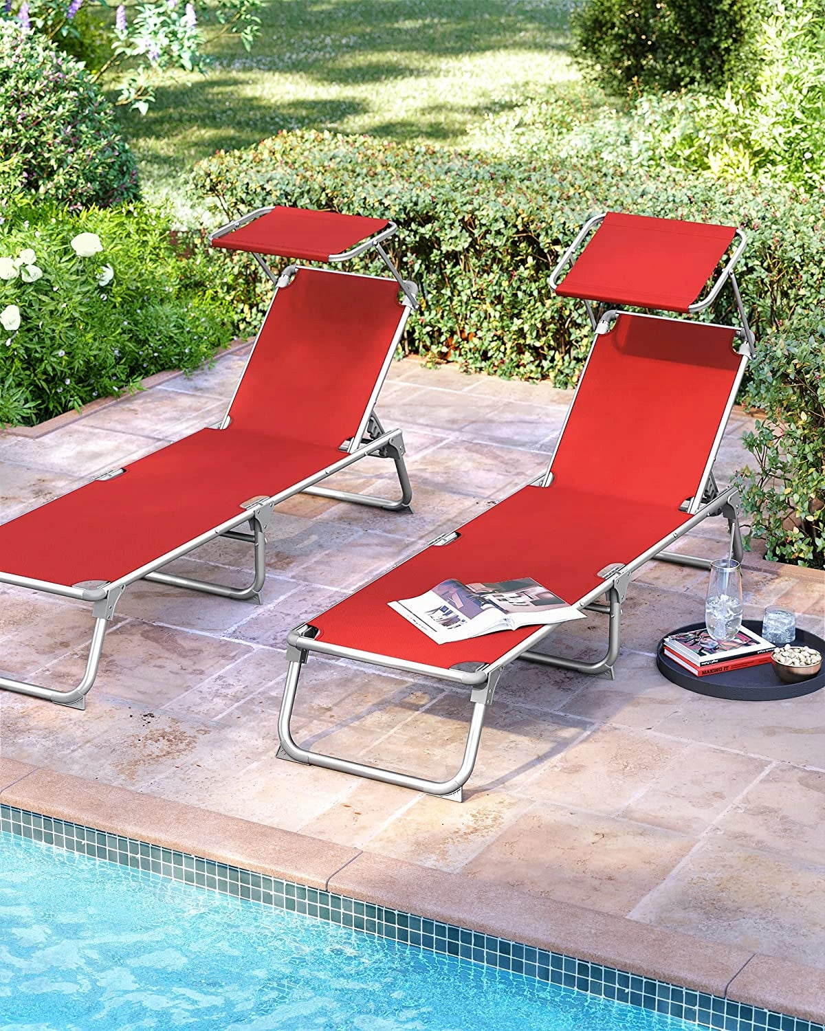 BEACH CHAIR LIGHT WITH ROOF PORTABLE FOR POOL GARDEN Kind sunbed