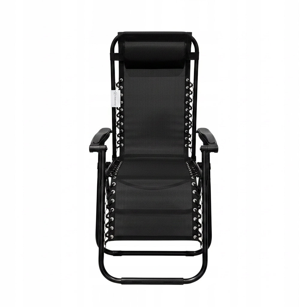 BEACH CHAIR ZERO GRAVITY - FOLDING CHAIR WITH PILLOW -BLACK Frame material metal