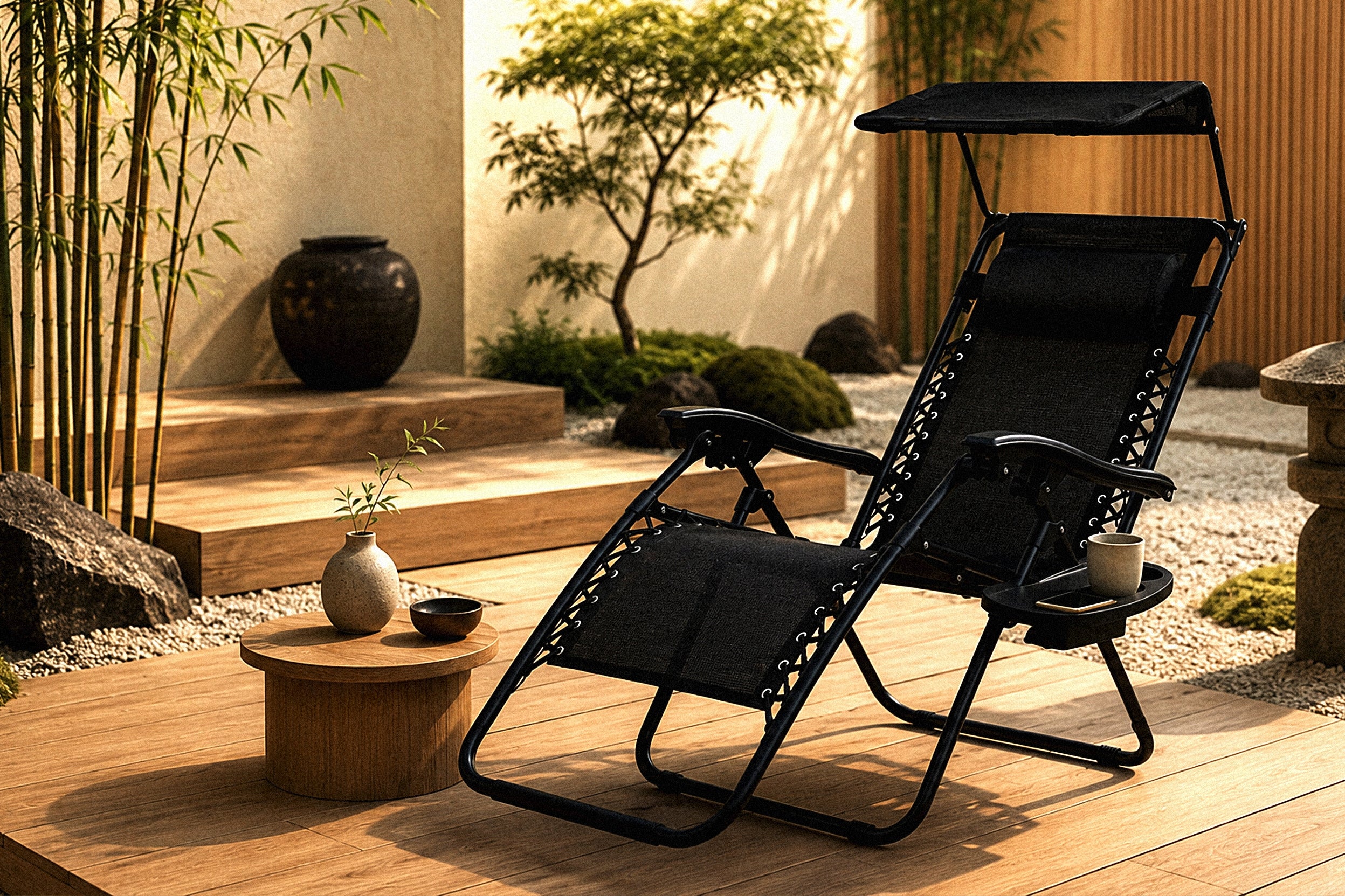 BEACH LOUNGER FOLDING + CANOPY TABLE Convenient for Terrace to Garden Brand Gotel