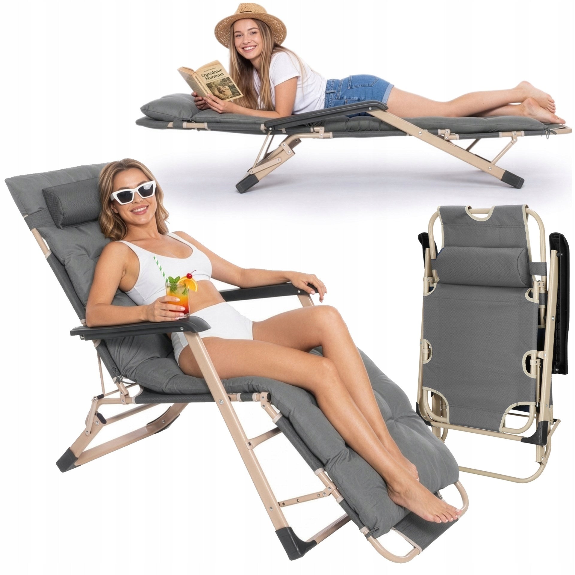 BEACH LOUNGER FOLDING CHAIR ZERO GRAVITY TOURIST BEACH 2in1 Length (longer side) 176 cm