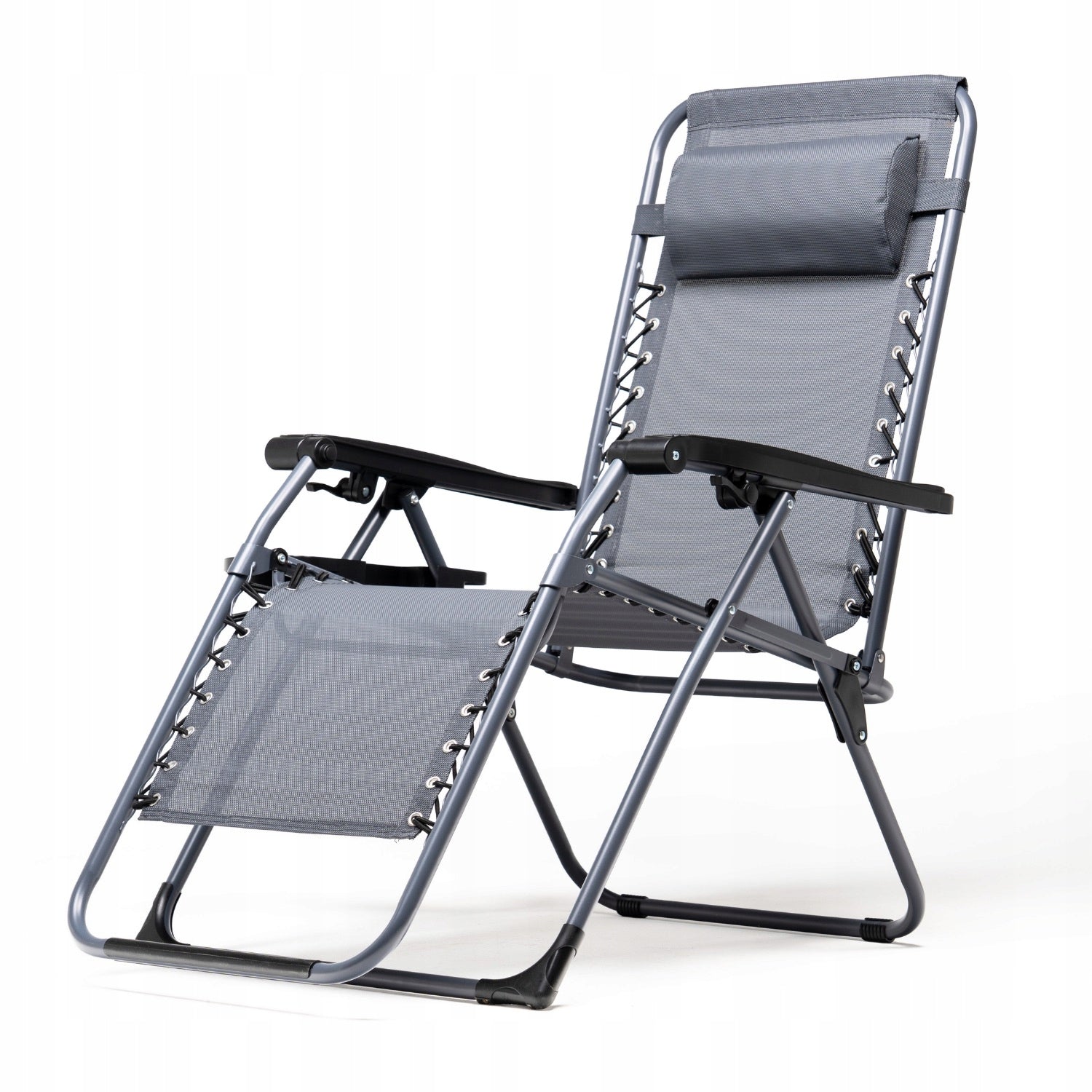 BEACH LOUNGER FOLDING ZERO GRAVITY CUSHION DRINK HOLDER GREY Brand MEVEN