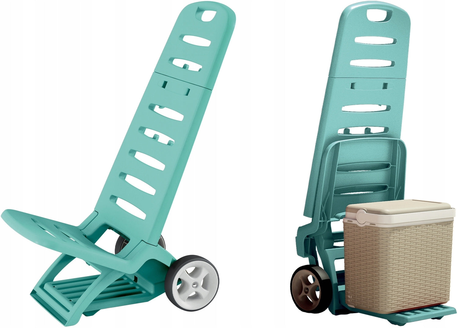 BEACH LOUNGER GARDEN ON WHEELS CHAIR FOLDING TRANSPORT TROLLEY 2in1 Color other