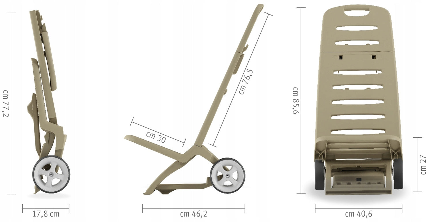 BEACH LOUNGER GARDEN ON WHEELS CHAIR FOLDING TRANSPORT TROLLEY 2in1 Maximum load 120 kg