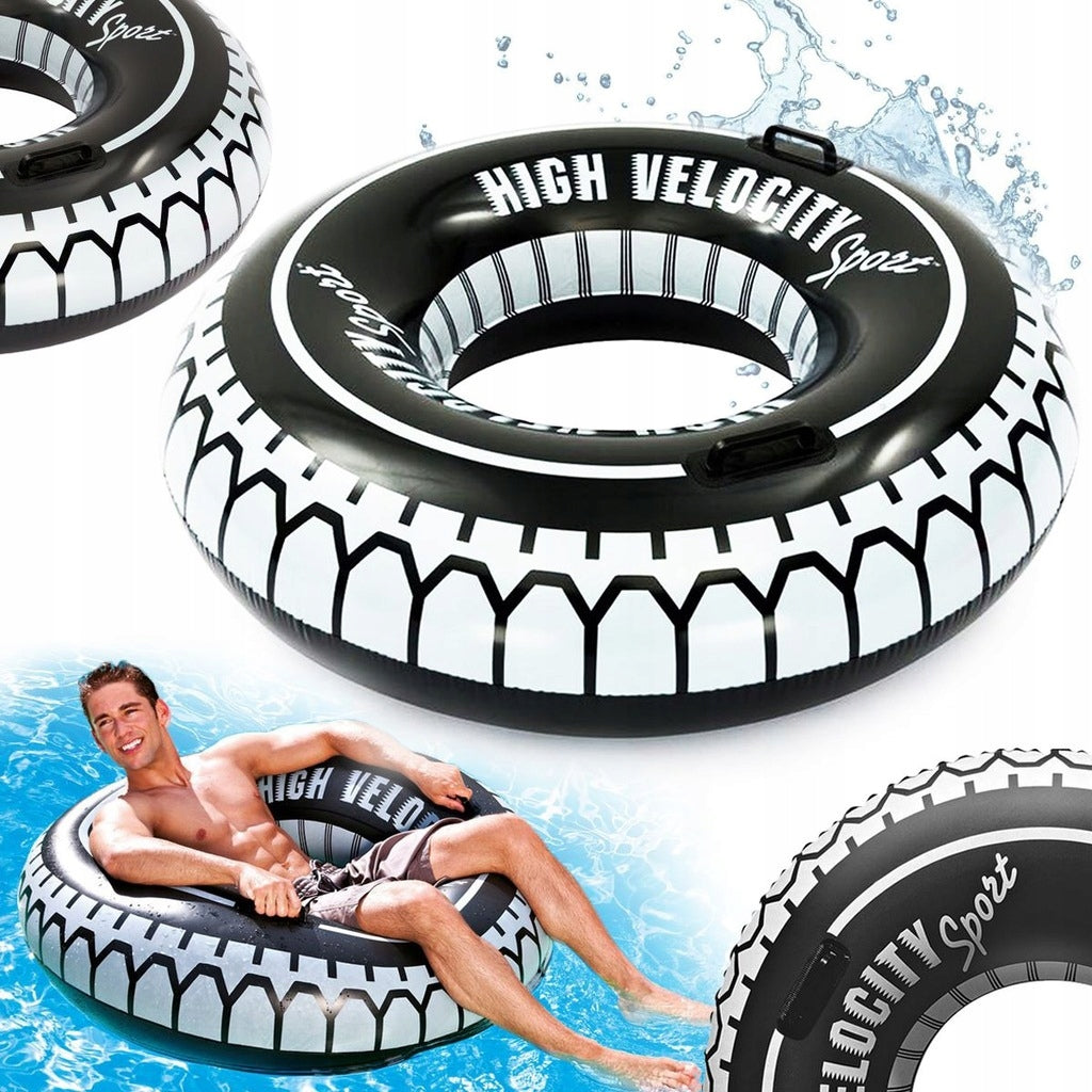 BEACH SWIM WHEEL TIRE INFLATABLE RING MATTRESS SWIMMING POOL 90cm Color black