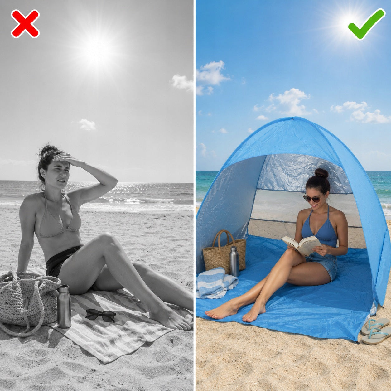 BEACH TENT SELF-FOLDING TOURIST POP-UP PORTABLE UV+ COVER Packaging status original