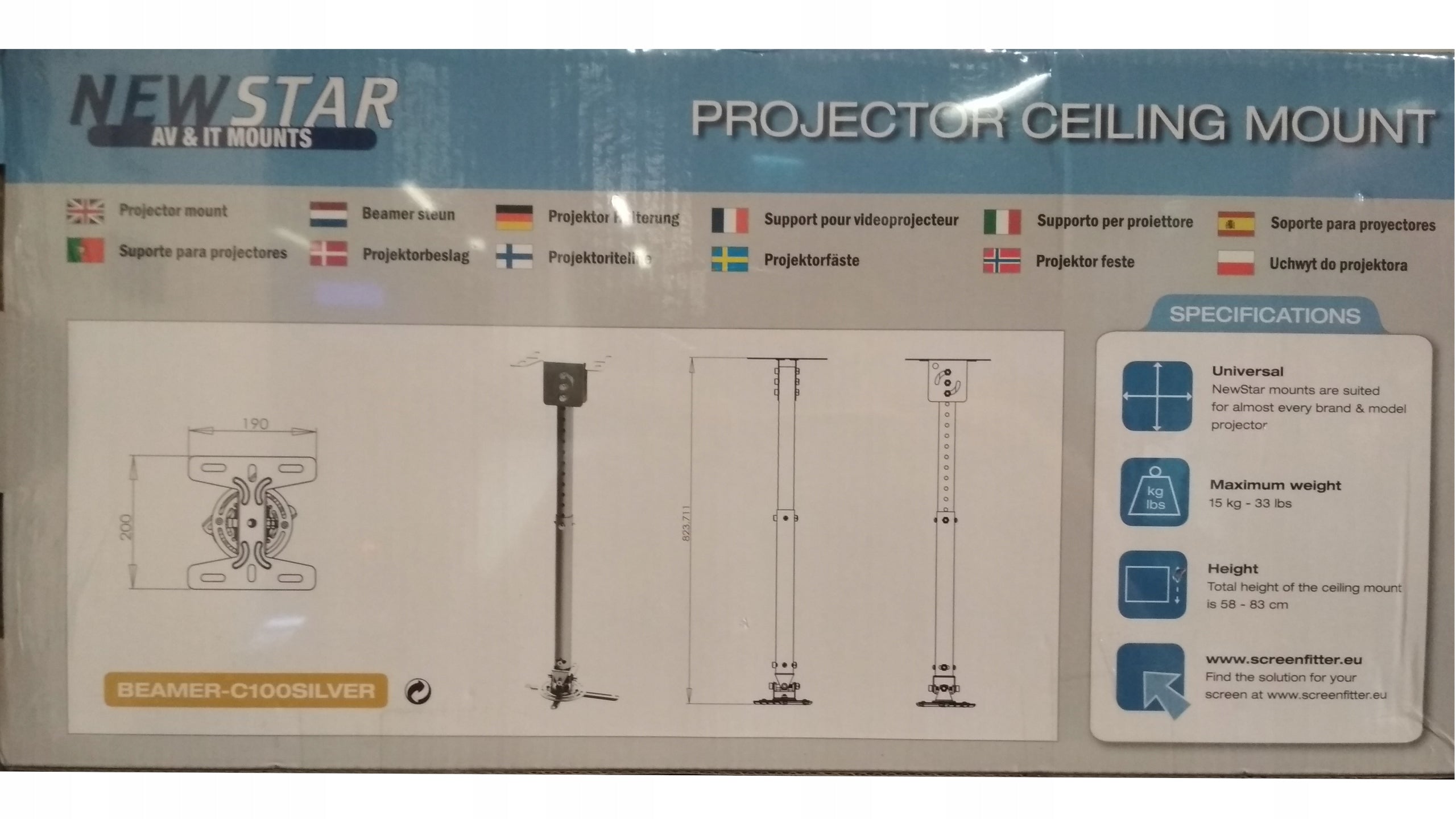 BEAMER-C100 ceiling mount for projector 58-83CM Brand Newstar